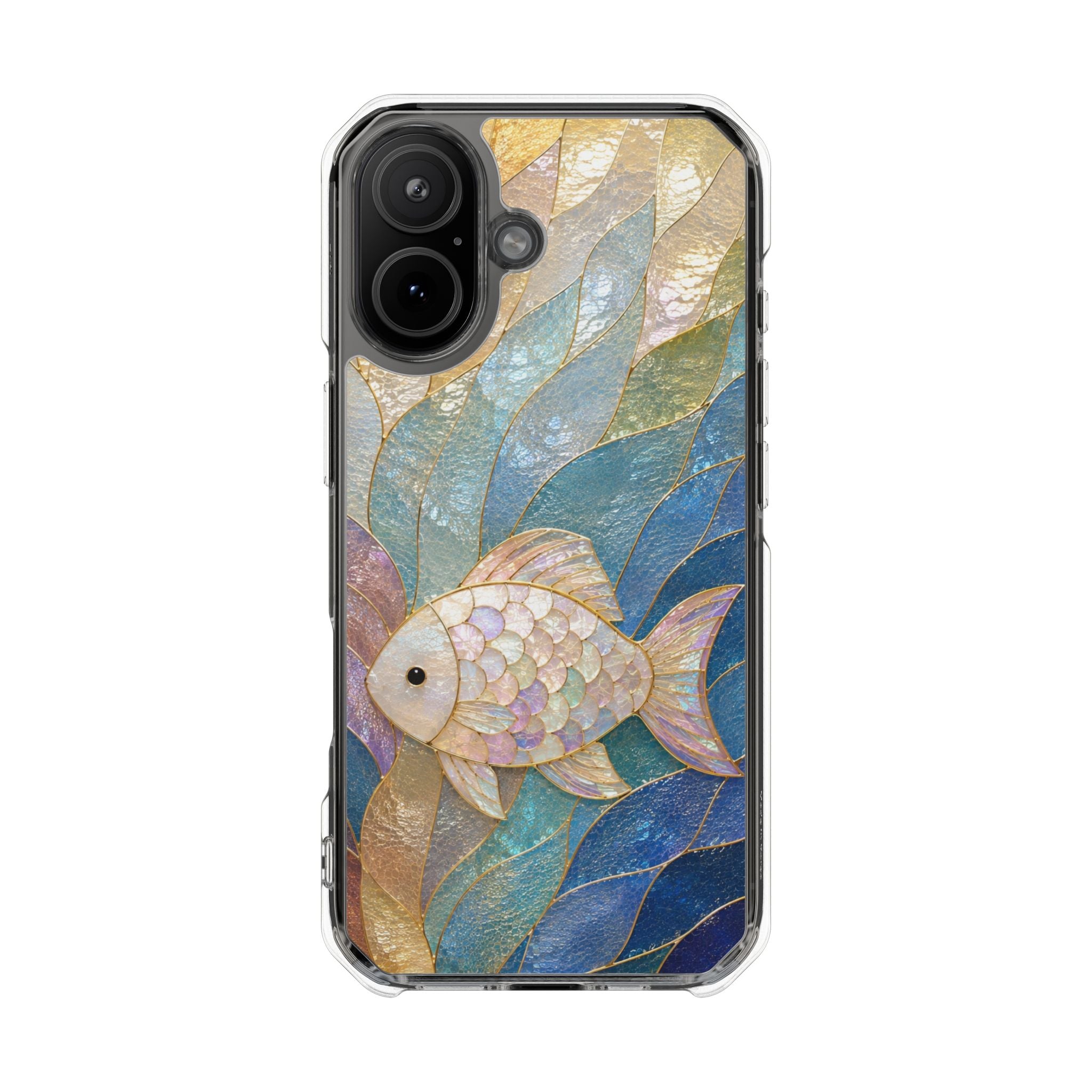Clear Magnetic Phone Case — Iridescent Fish Mosaic Design