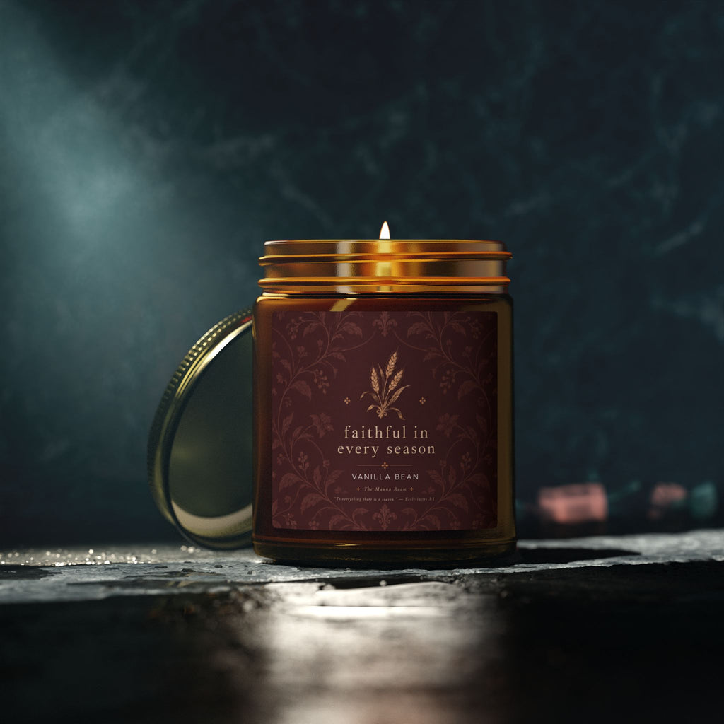Coconut Apricot Scented Candle — 9oz Amber Jar (Faithful In Every Season)