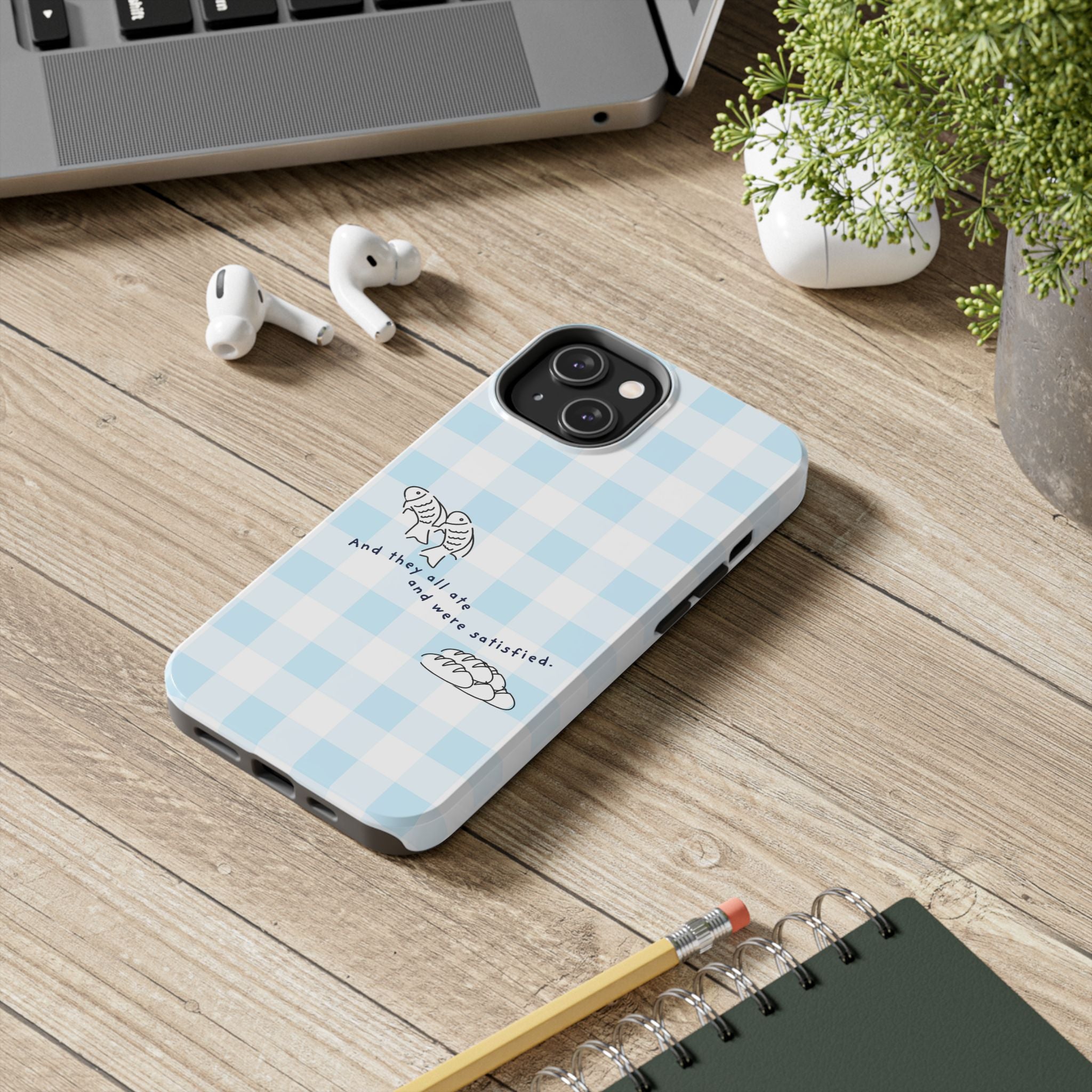 FISH AND LOAVES Gingham Phone Case (Blue)