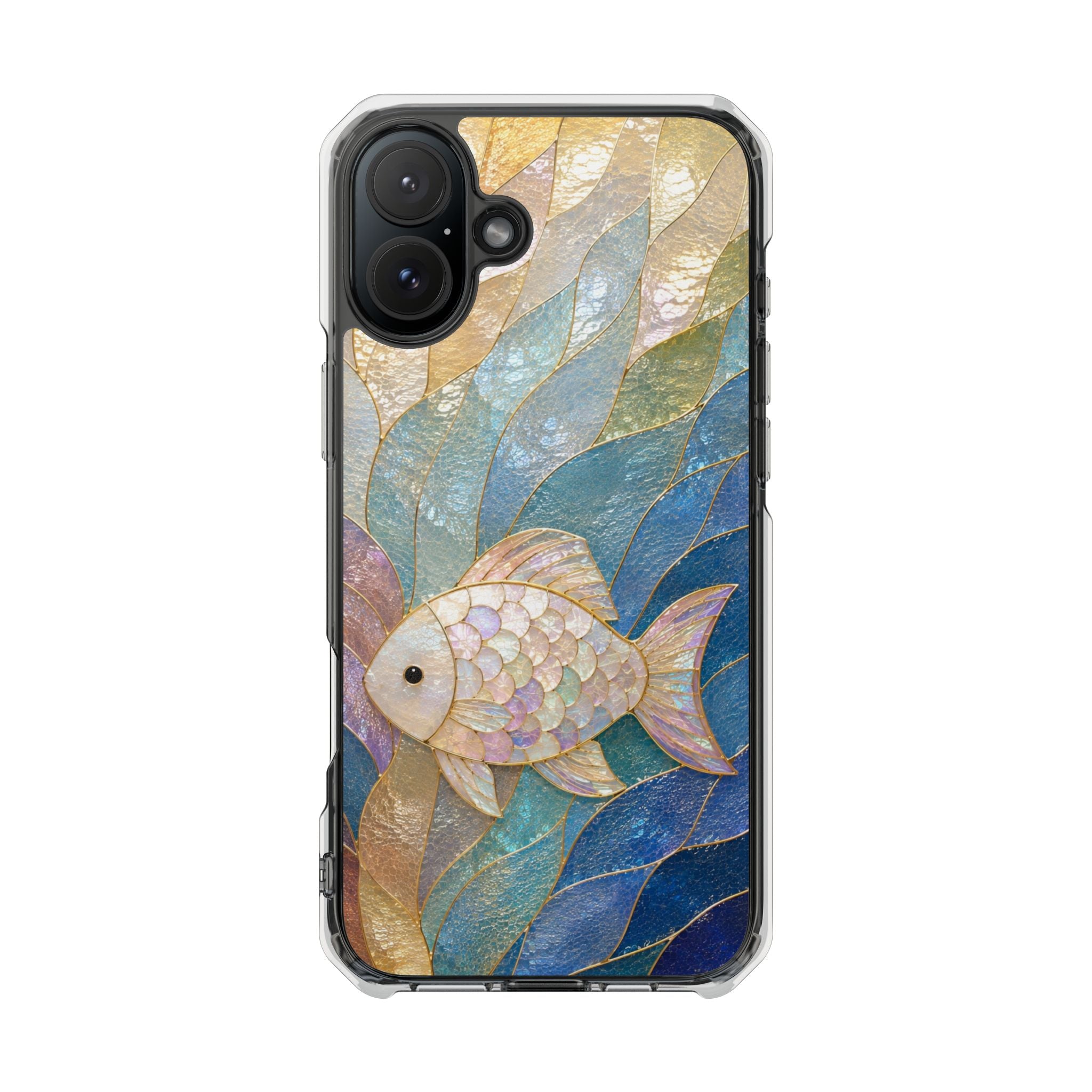 Clear Magnetic Phone Case — Iridescent Fish Mosaic Design