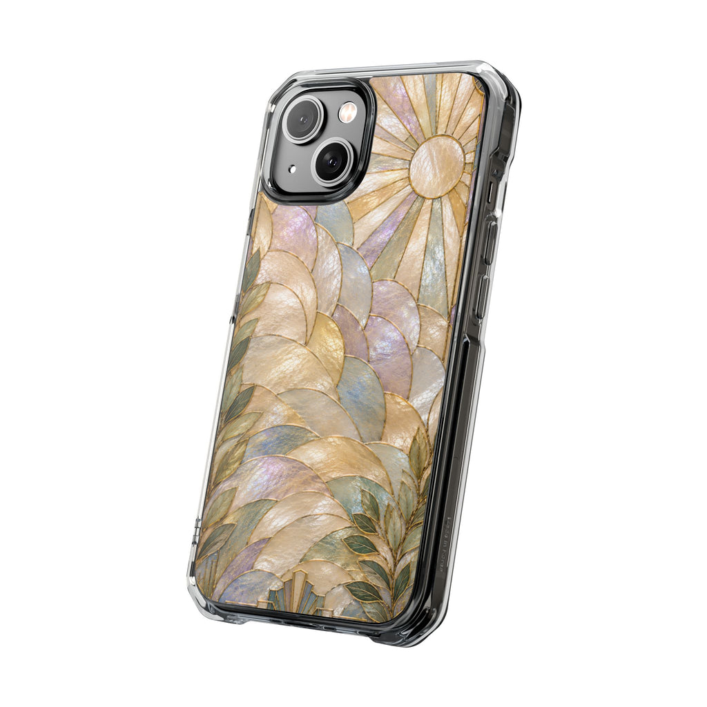 Clear MagSafe Phone Case — Pastel Stained-Glass Sun & Leaves