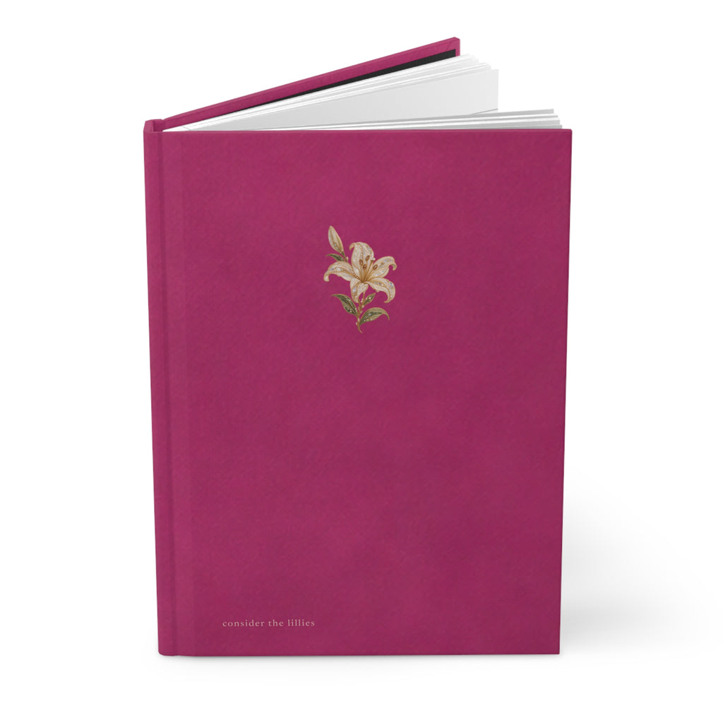 Matte Magenta Floral Lily Hardcover Journal — Lined Notebook for Notes & Gratitude
