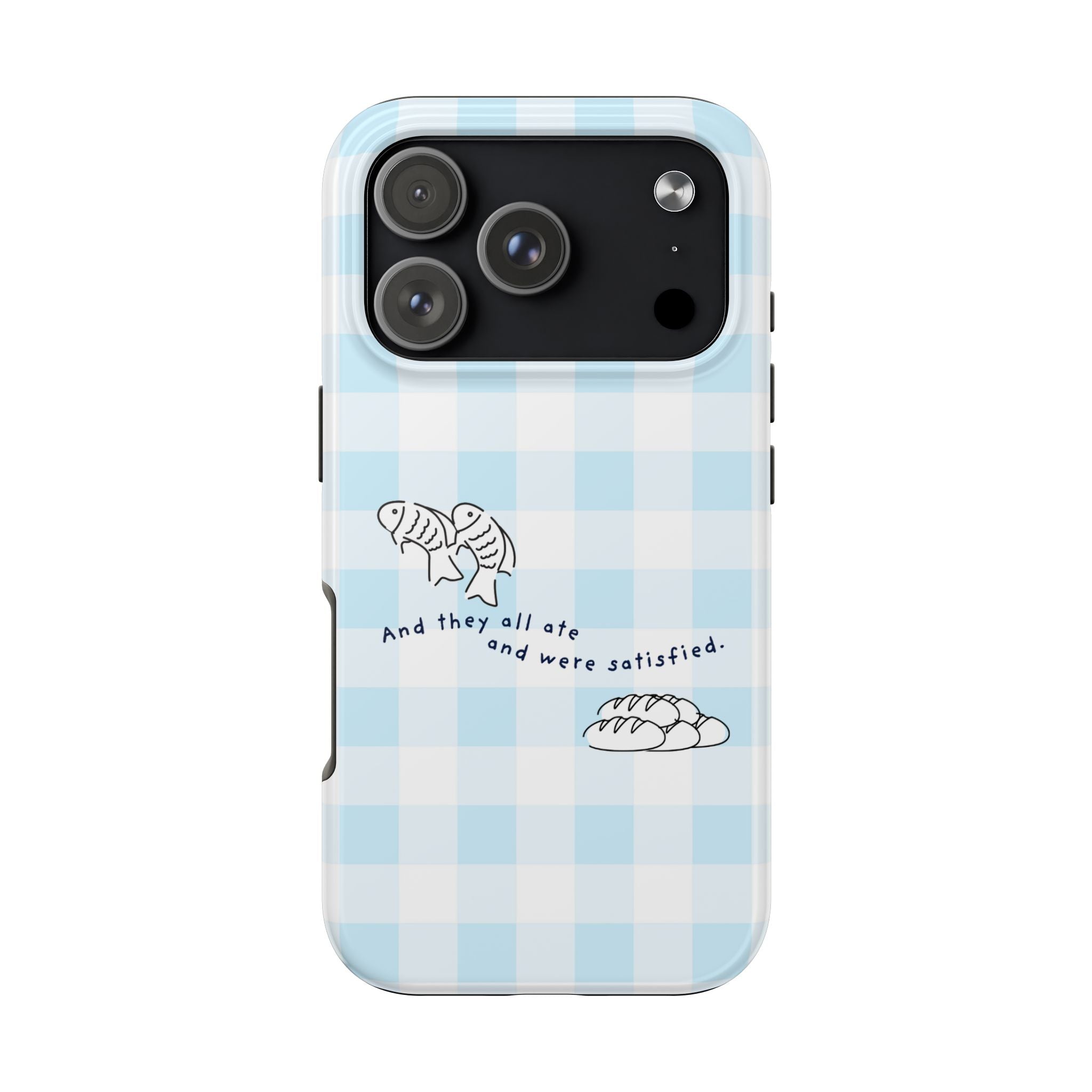 FISH AND LOAVES Gingham Phone Case (Blue)