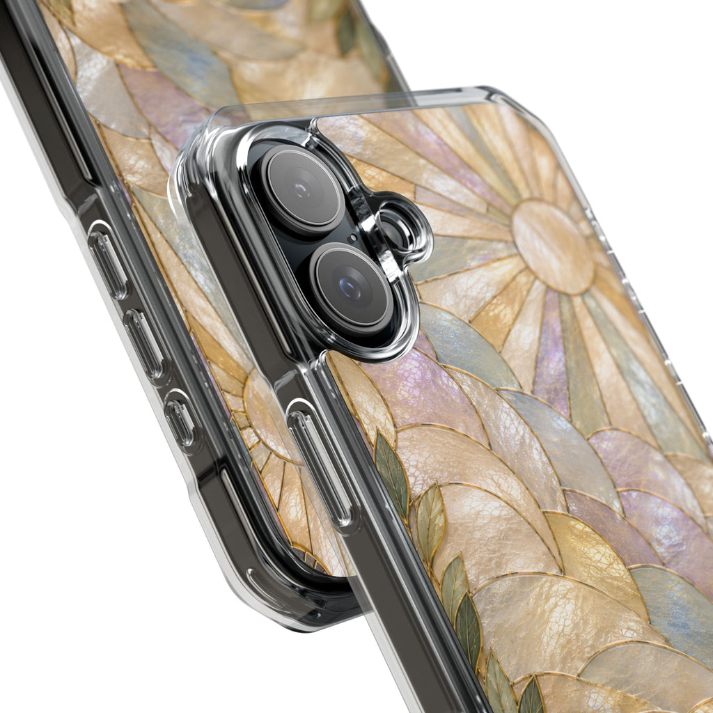 Clear MagSafe Phone Case — Pastel Stained-Glass Sun & Leaves