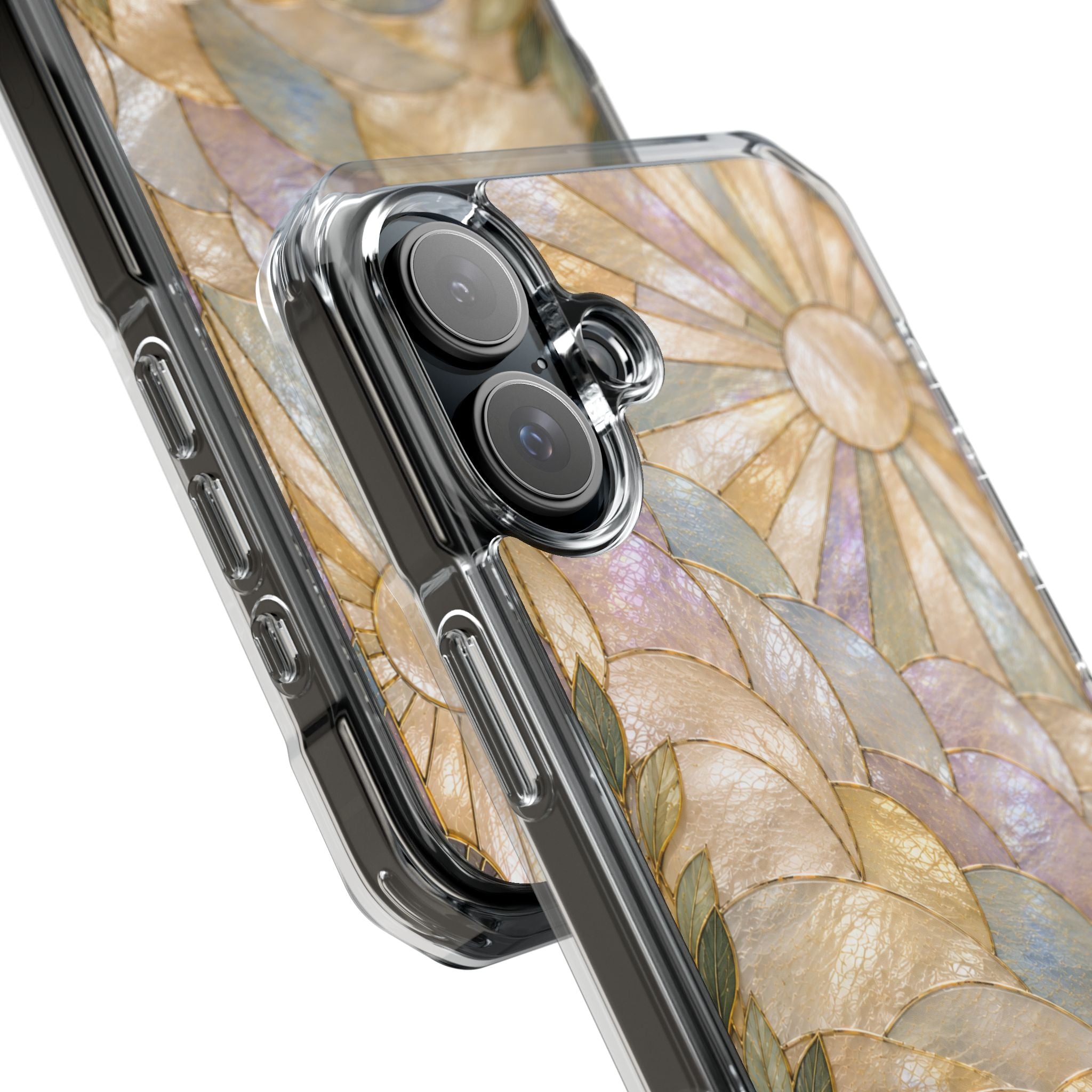 Clear MagSafe Phone Case — Pastel Stained-Glass Sun & Leaves