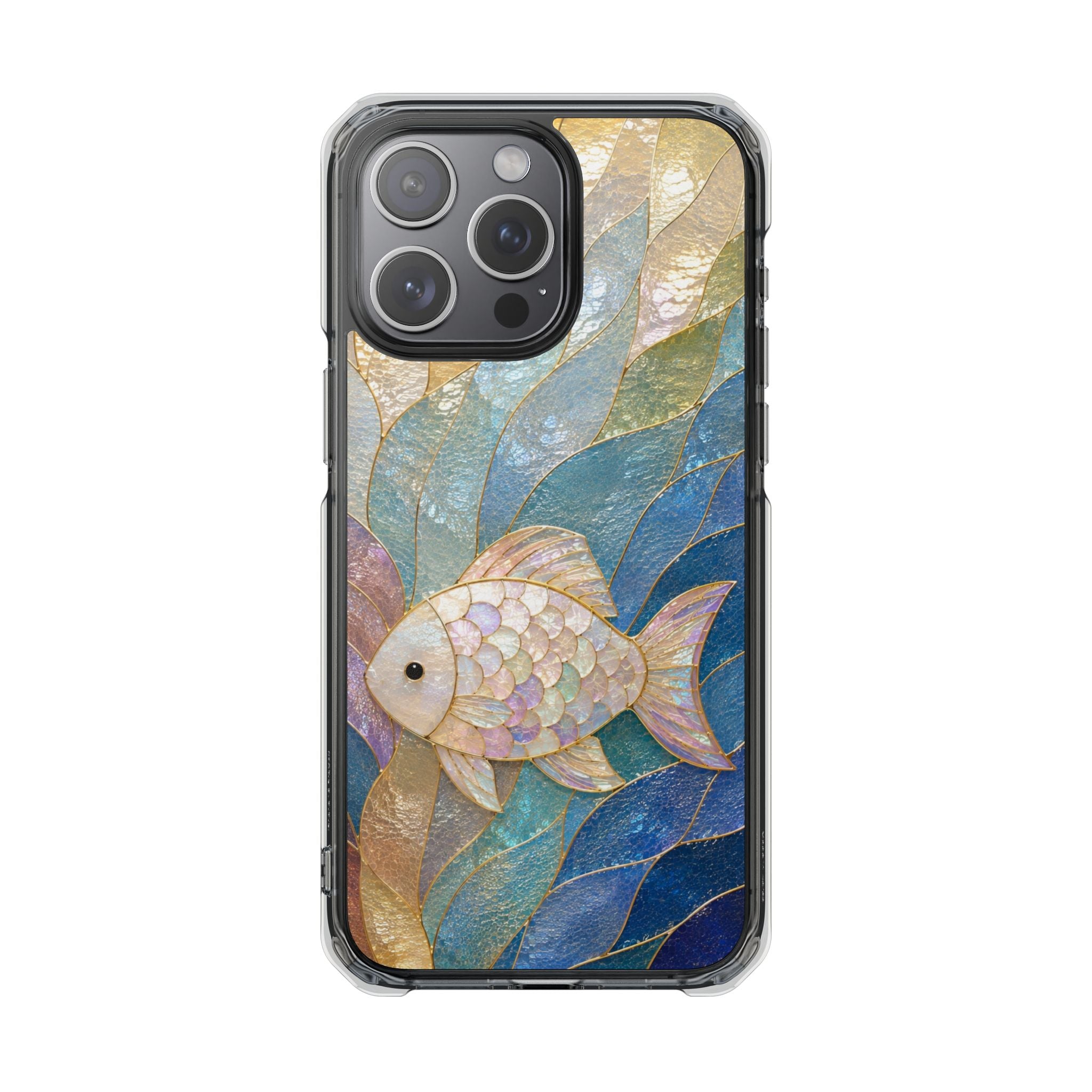 Clear Magnetic Phone Case — Iridescent Fish Mosaic Design