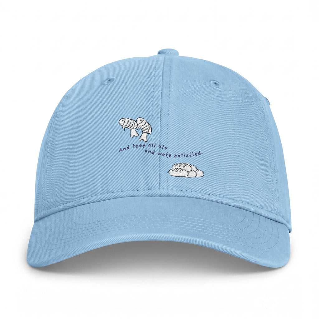 Christian Embroidered Hat | Fish & Loaves Baseball Cap | Matthew 14:20 Faith Hat | Everyday Christian Gift | Butter Yellow Dad Cap