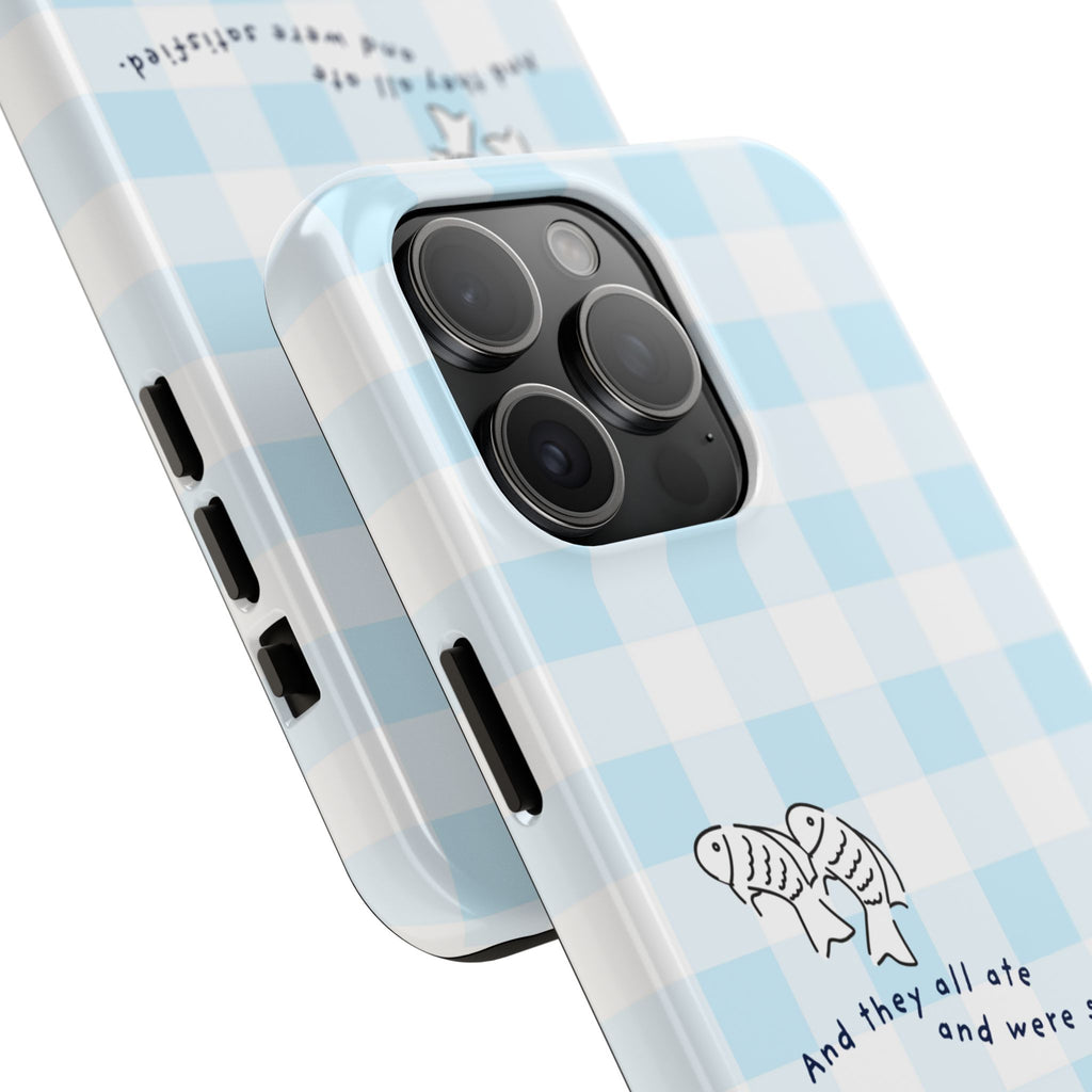 FISH AND LOAVES Gingham Phone Case (Blue)