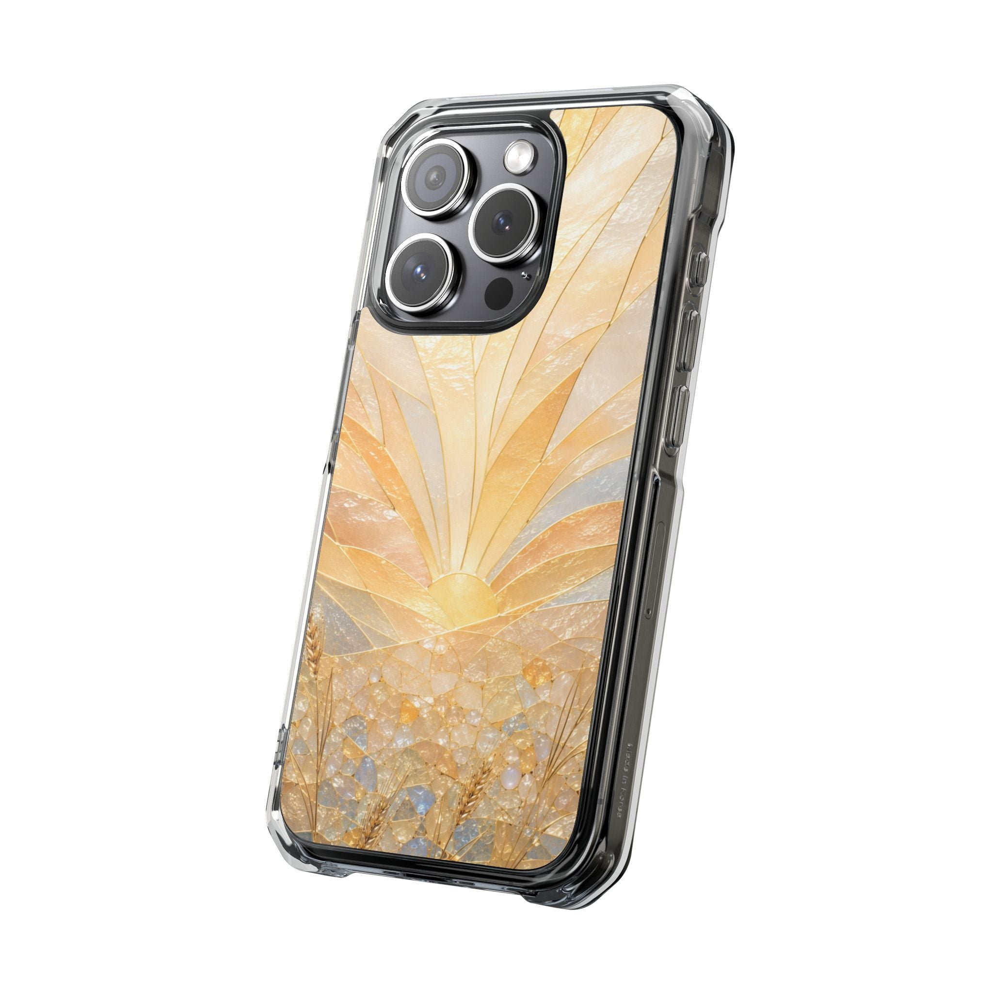 Clear Magnetic Phone Case — Golden Pearl Floral Design, Impact-Resistant iPhone Cover