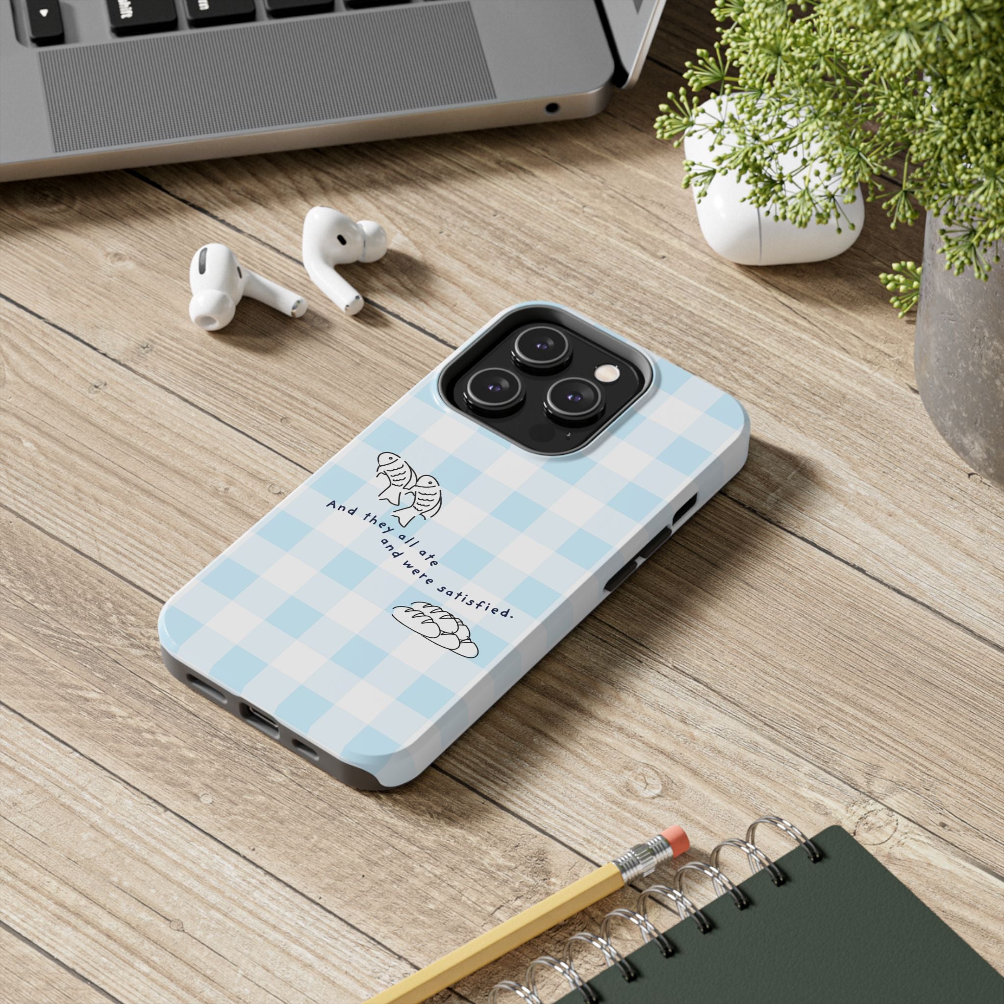 FISH AND LOAVES Gingham Phone Case (Blue)