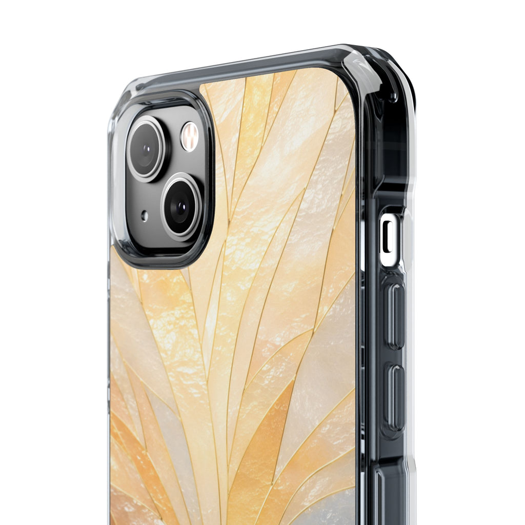 Clear Magnetic Phone Case — Golden Pearl Floral Design, Impact-Resistant iPhone Cover