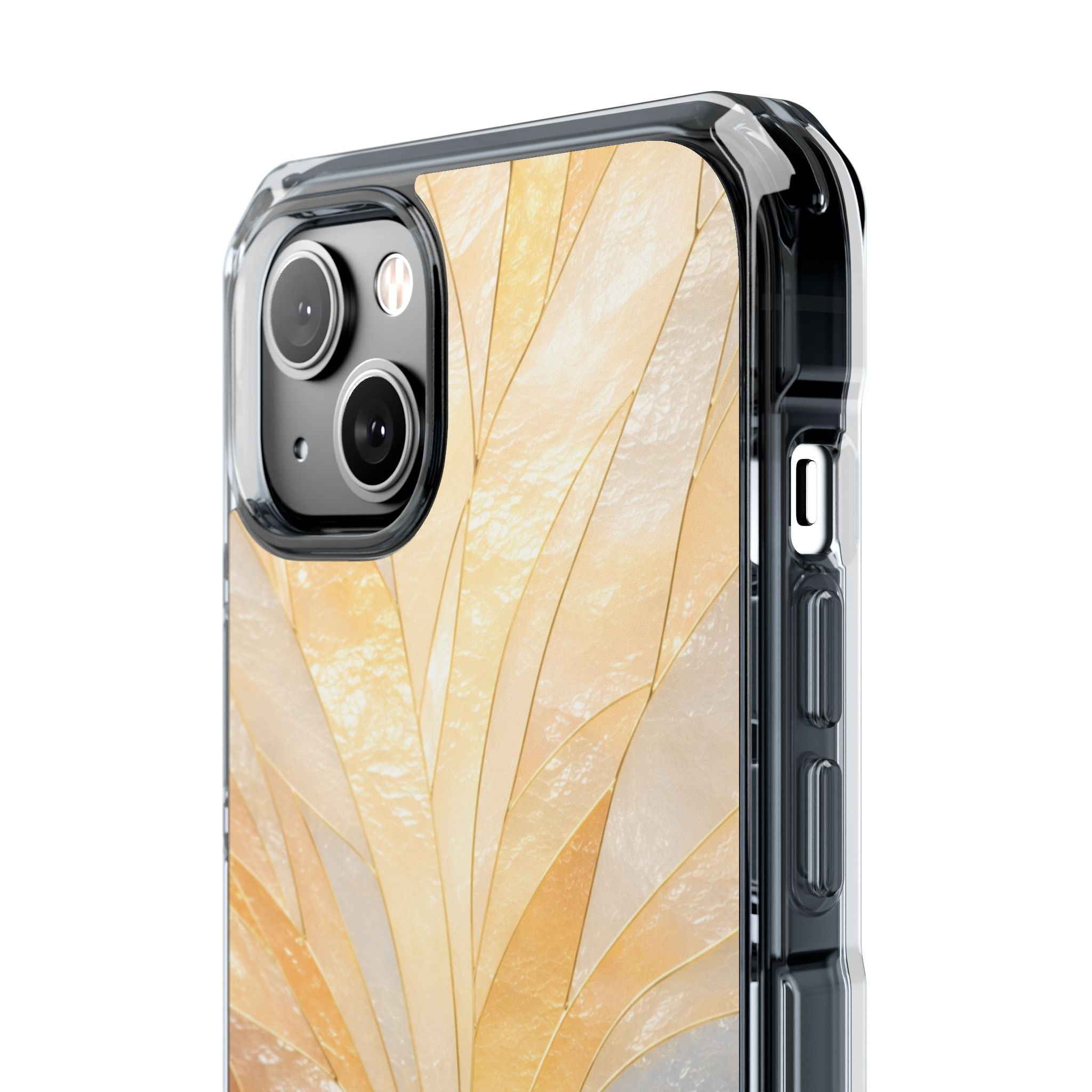 Clear Magnetic Phone Case — Golden Pearl Floral Design, Impact-Resistant iPhone Cover