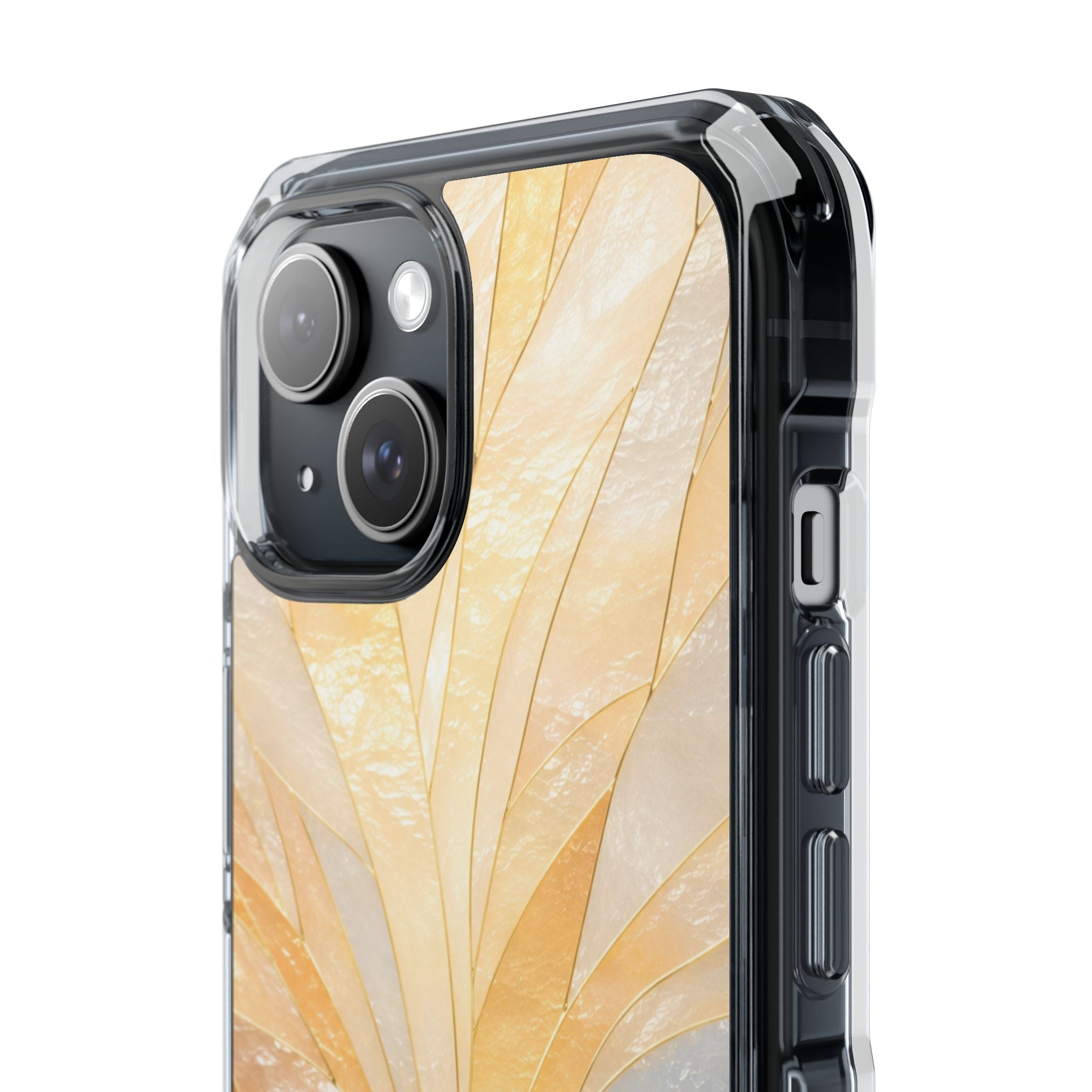 Clear Magnetic Phone Case — Golden Pearl Floral Design, Impact-Resistant iPhone Cover