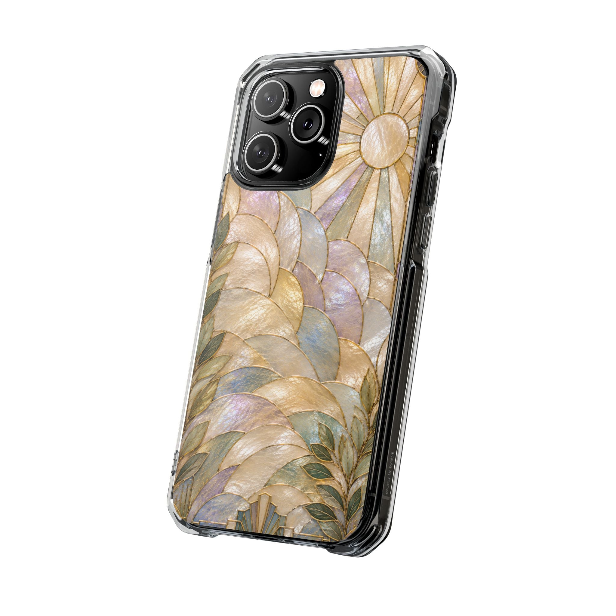 Clear MagSafe Phone Case — Pastel Stained-Glass Sun & Leaves
