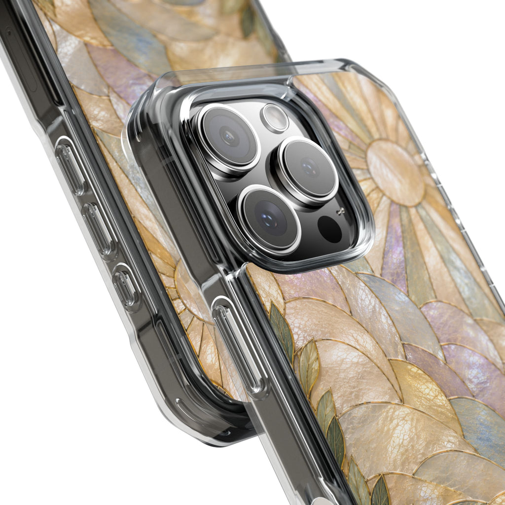 Clear MagSafe Phone Case — Pastel Stained-Glass Sun & Leaves