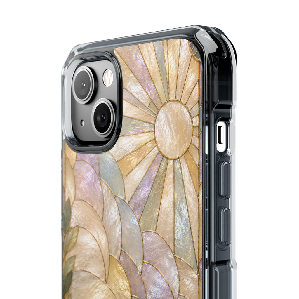 Clear MagSafe Phone Case — Pastel Stained-Glass Sun & Leaves