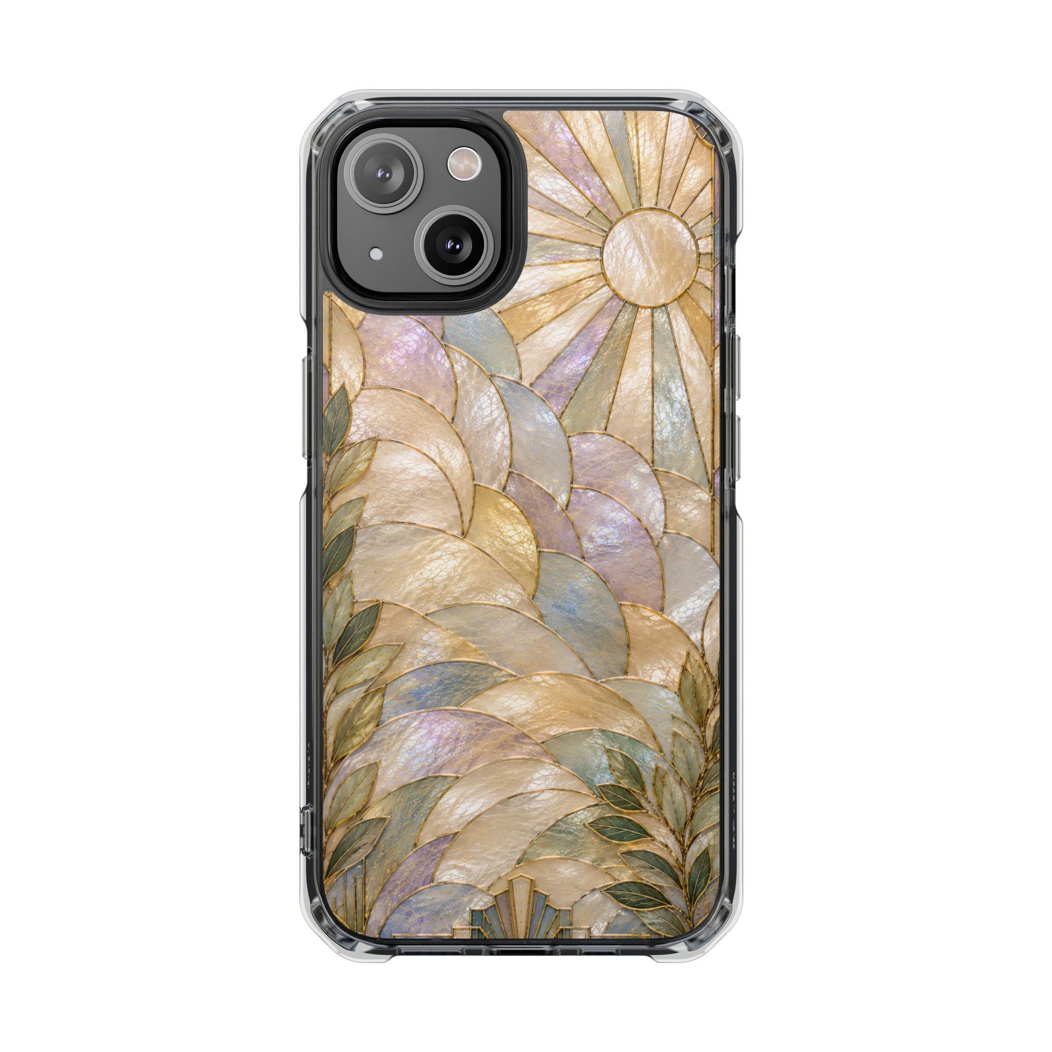 Clear MagSafe Phone Case — Pastel Stained-Glass Sun & Leaves