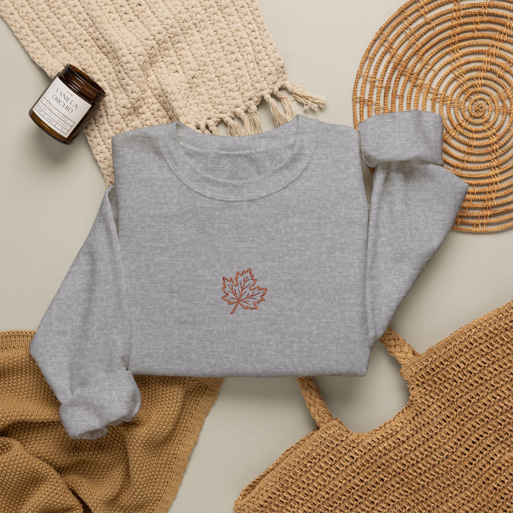 Embroidered Maple Leaf Crewneck Sweatshirt | Christian Fall Pullover | Minimal Autumn Sweatshirt | Cozy Faith Inspired Sweater