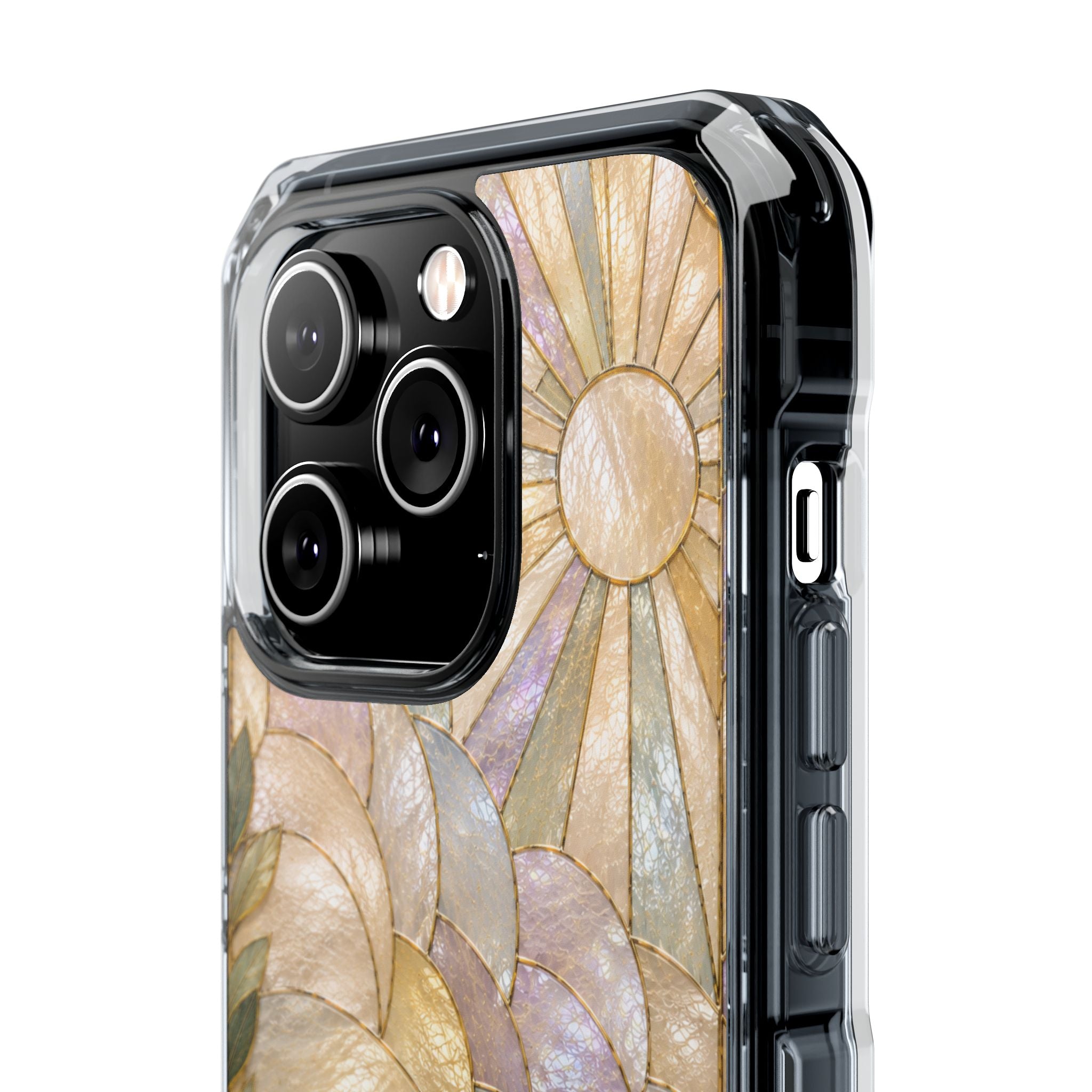 Clear MagSafe Phone Case — Pastel Stained-Glass Sun & Leaves