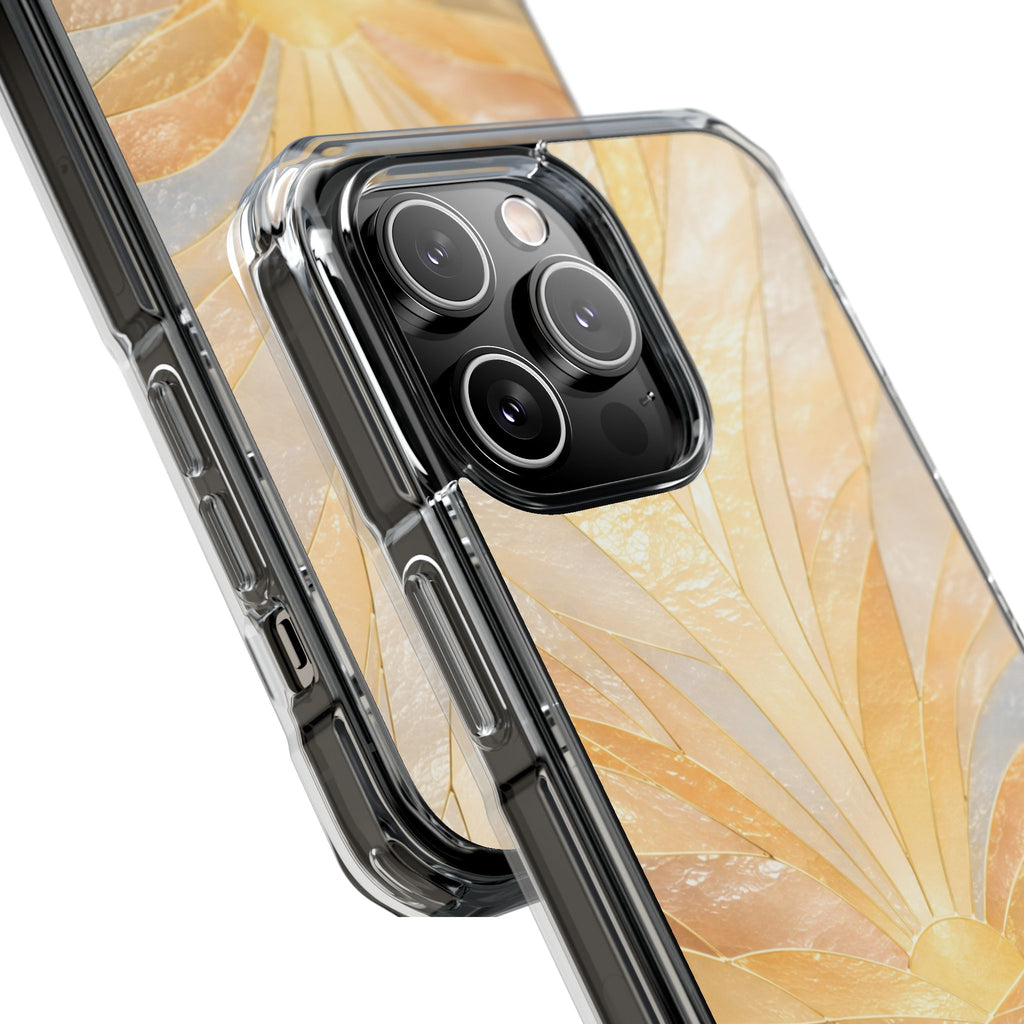 Clear Magnetic Phone Case — Golden Pearl Floral Design, Impact-Resistant iPhone Cover