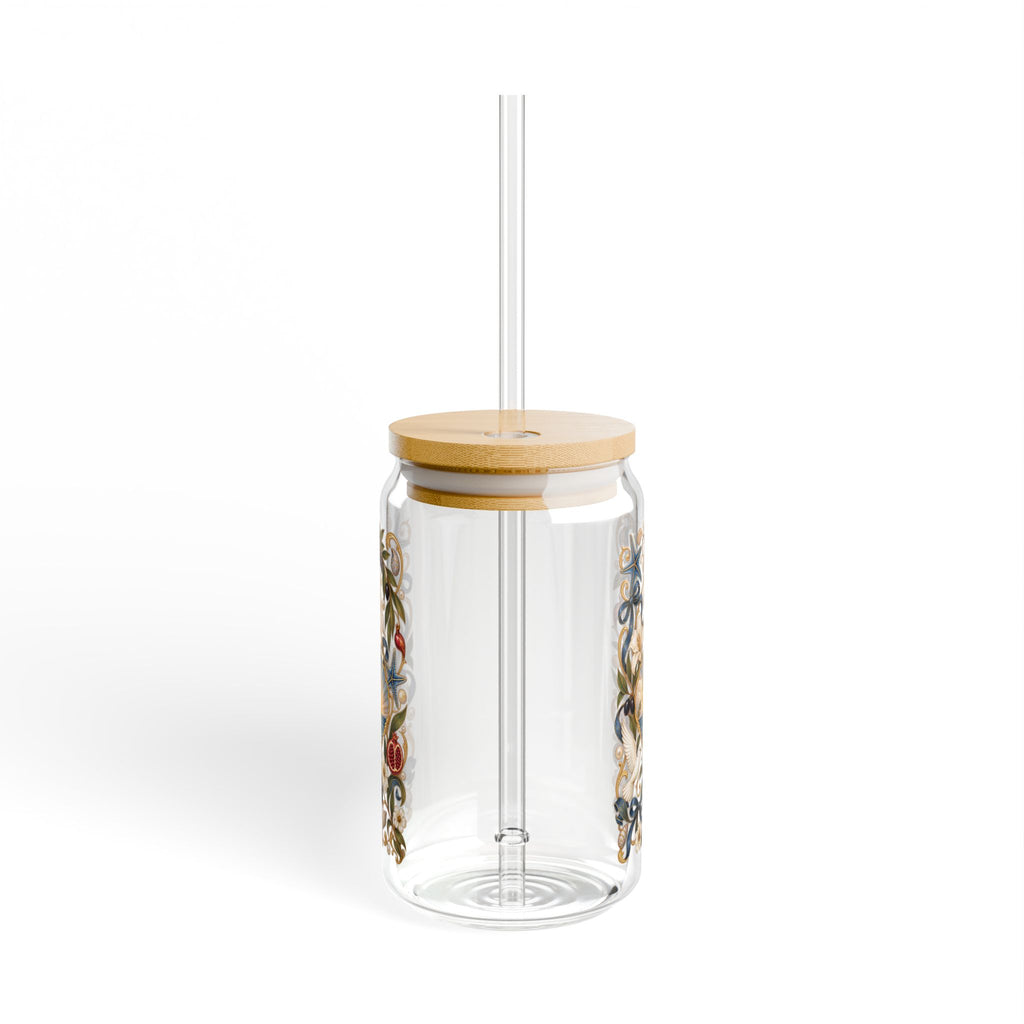 He Calms the Waves 16 oz Glass Tumbler with Bamboo Lid & Straw | Christian Iced Coffee & Matcha Cup