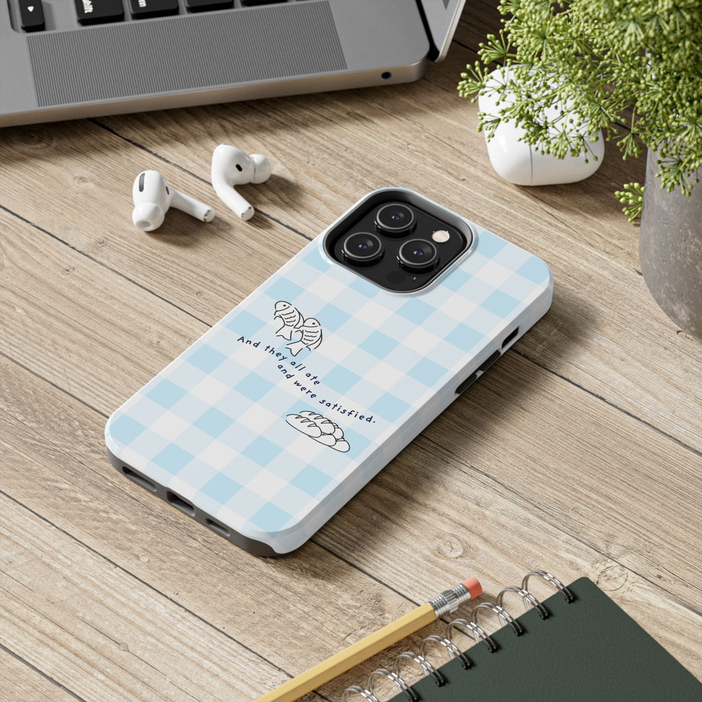 FISH AND LOAVES Gingham Phone Case (Blue)
