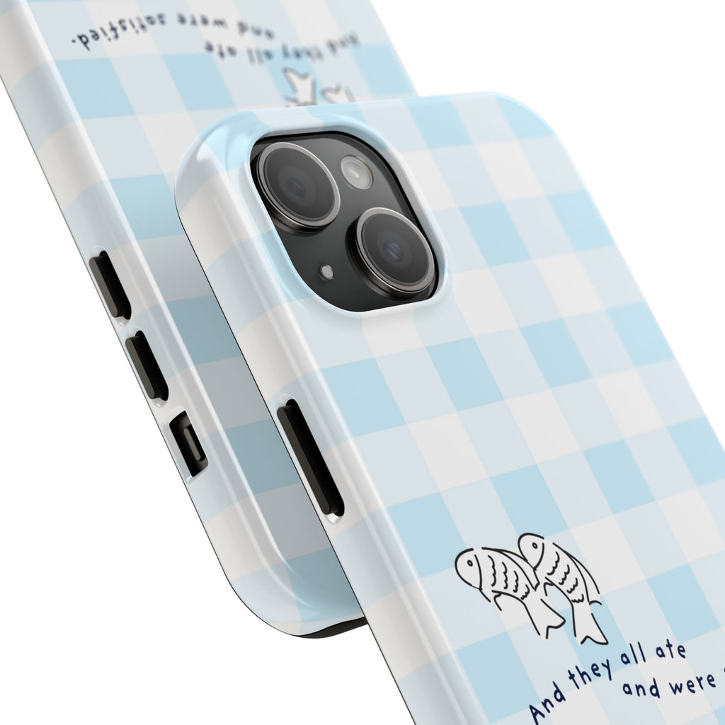 FISH AND LOAVES Gingham Phone Case (Blue)