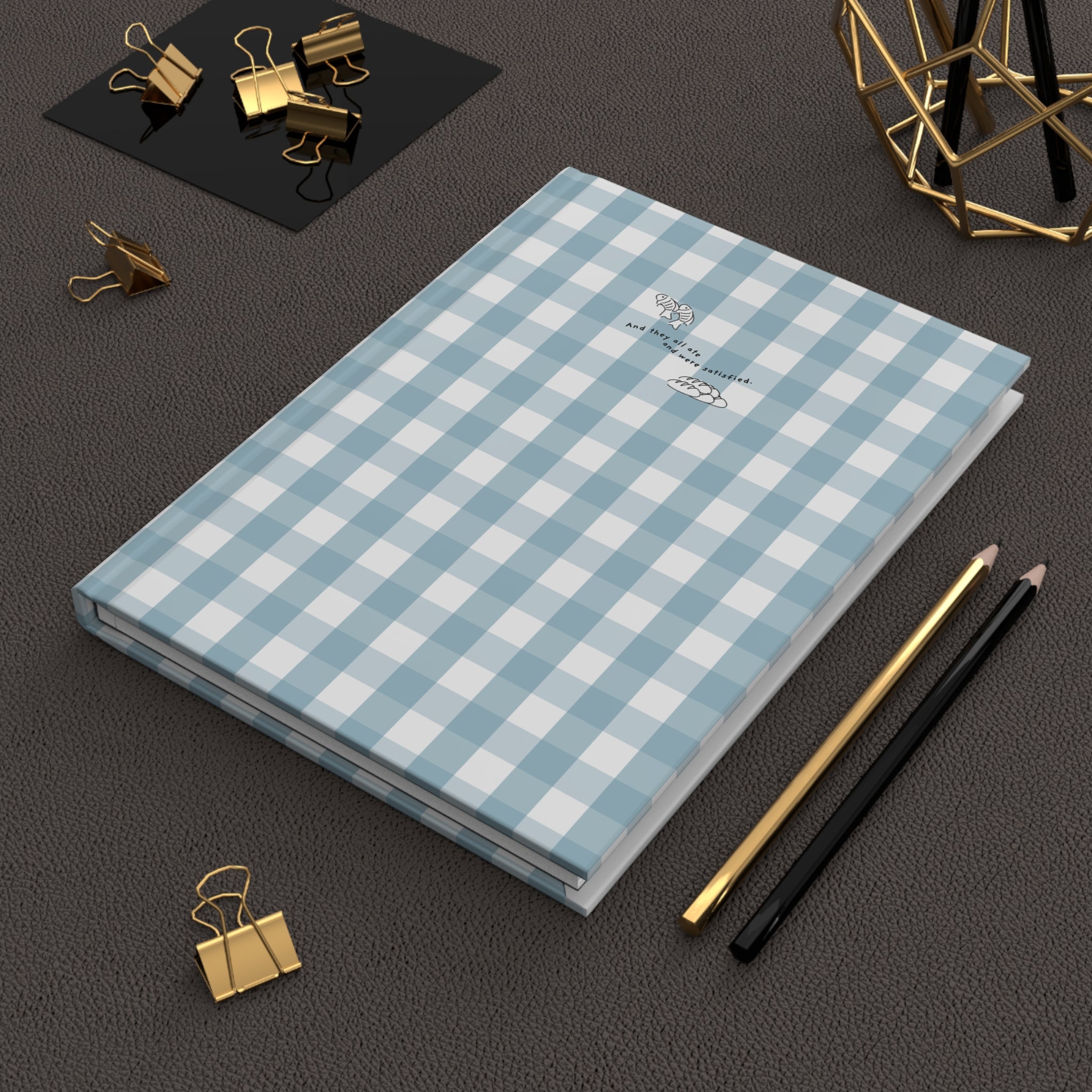 Blue Gingham Christian Journal | Matthew 14:20 Hardcover Notebook | Bible Study Journal | Faith Gift for Women | Prayer Journal | Christian Stationery