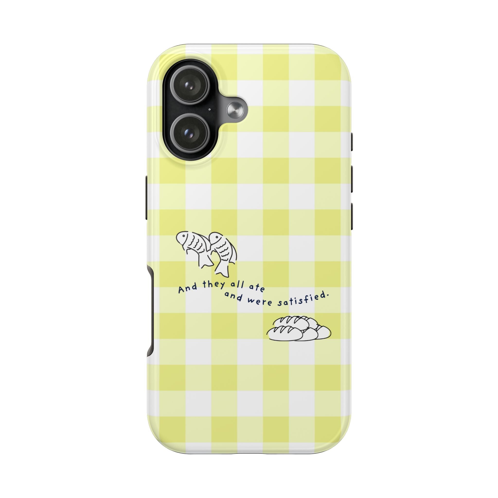 Christian Phone Case | Matthew 14:20 Fish & Loaves iPhone Case | Bible Verse Phone Cover | Faith Gift for Women | Yellow Gingham