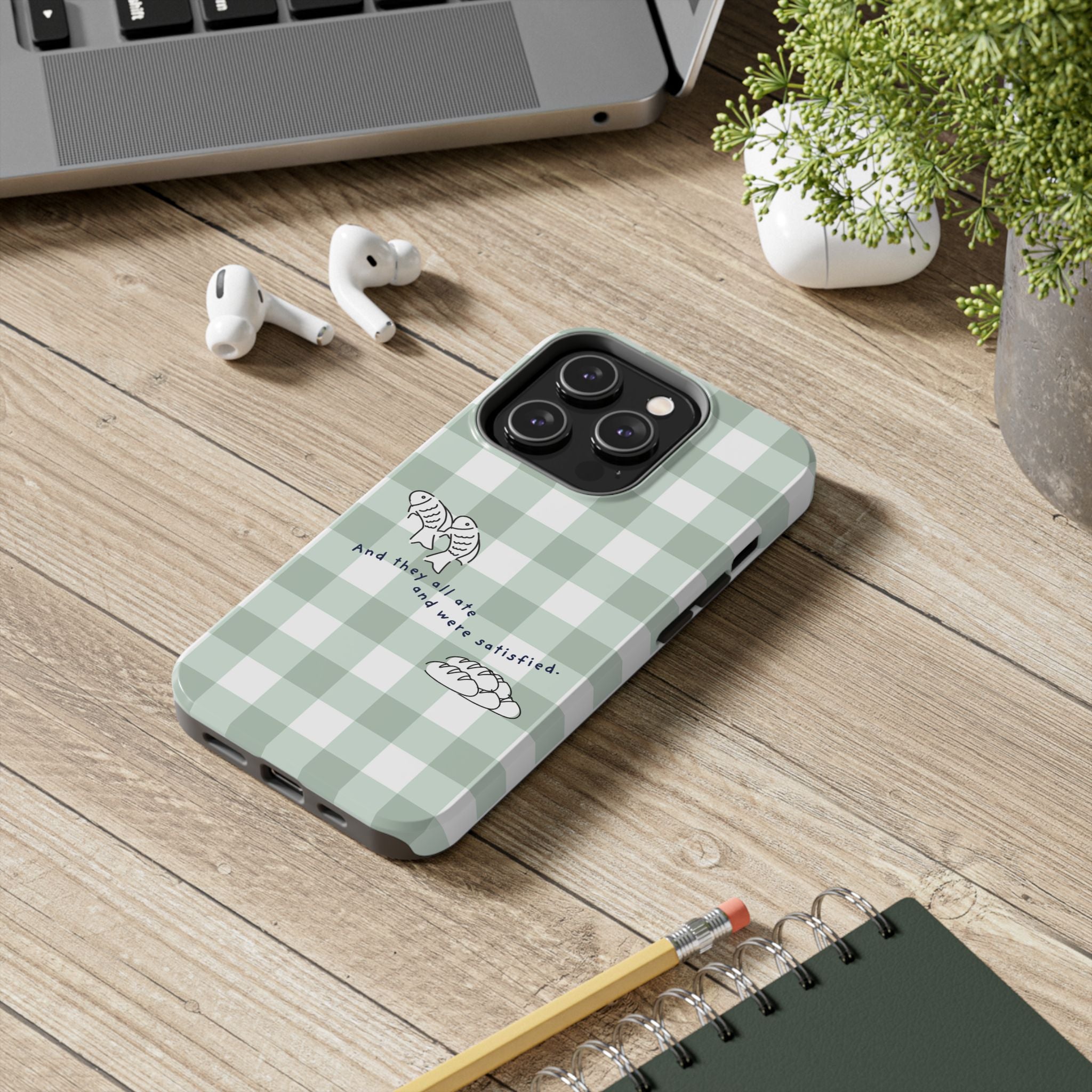 FISH AND LOAVES Gingham Phone Case (Green)