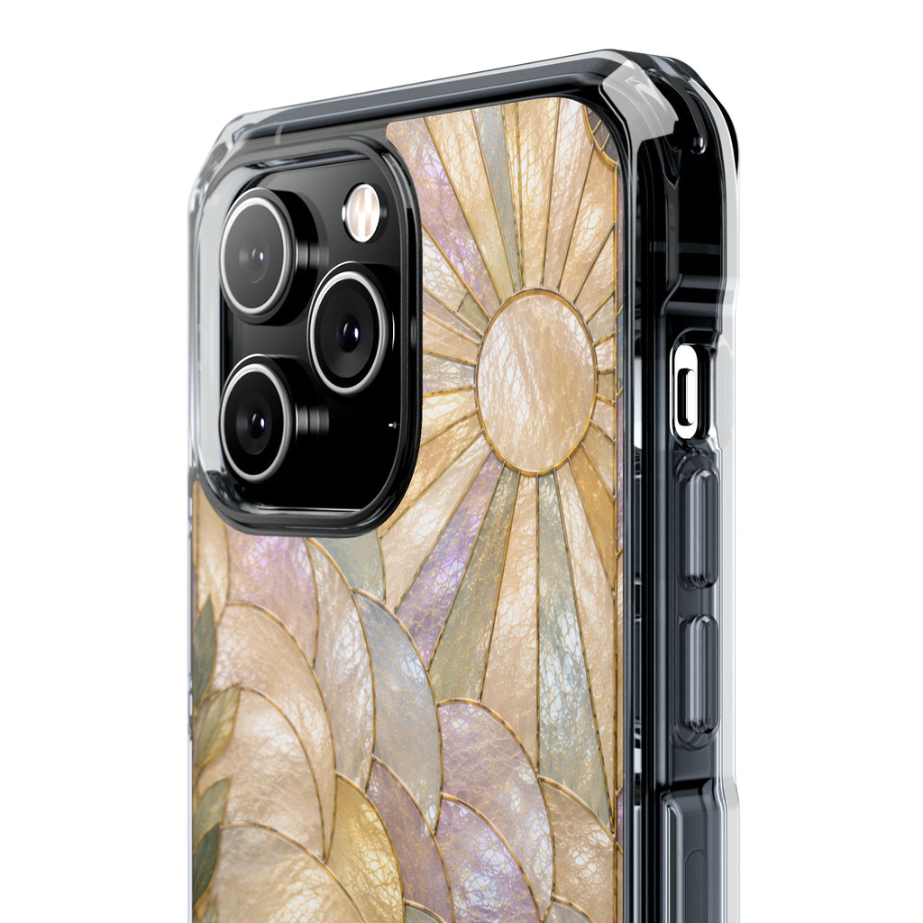 Clear MagSafe Phone Case — Pastel Stained-Glass Sun & Leaves
