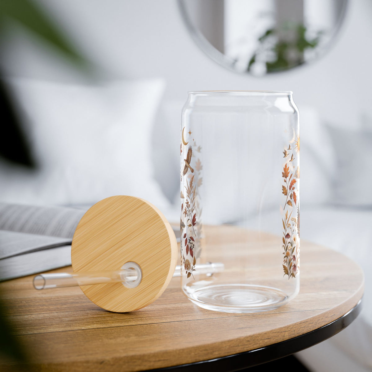 Faithful in Every Season 16 oz Christian Glass Tumbler with Straw | Fall Iced Coffee & Matcha Cup | Lamentations 3:22–23