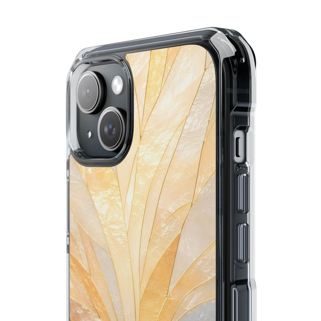 Clear Magnetic Phone Case — Golden Pearl Floral Design, Impact-Resistant iPhone Cover