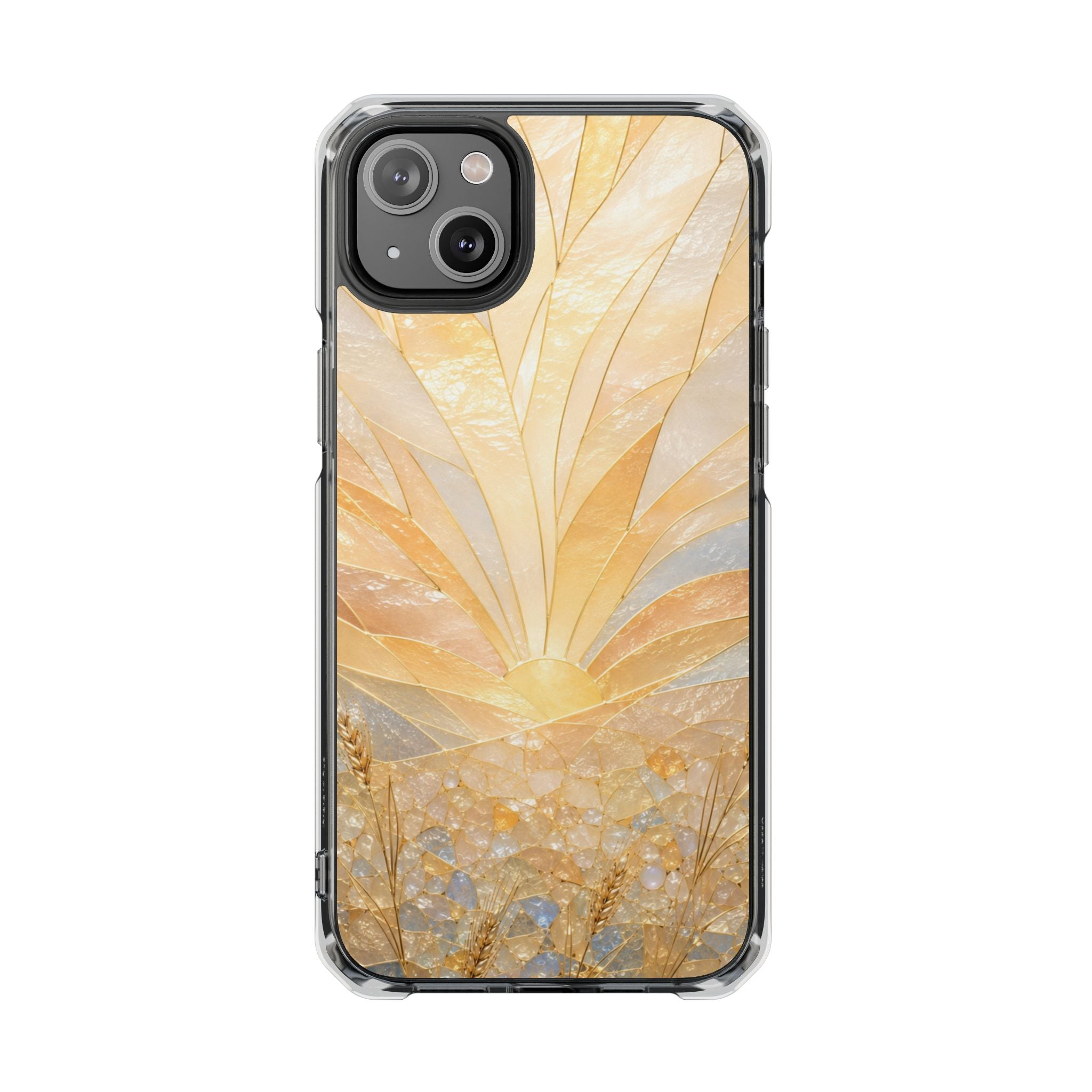 Clear Magnetic Phone Case — Golden Pearl Floral Design, Impact-Resistant iPhone Cover