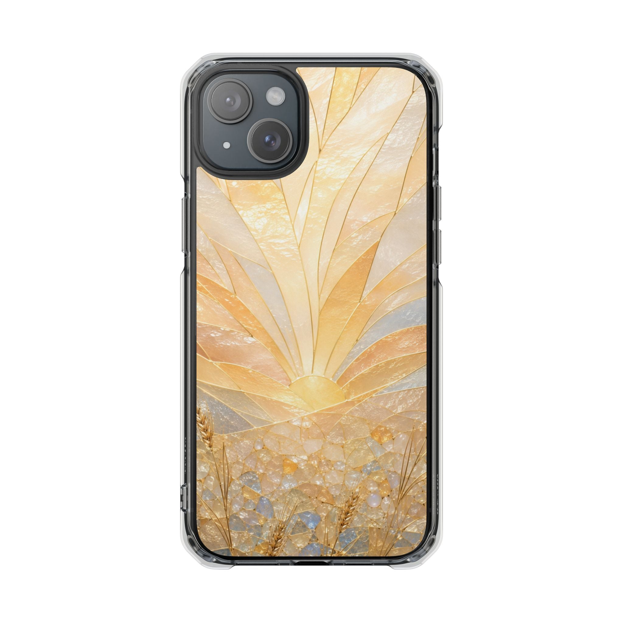 Clear Magnetic Phone Case — Golden Pearl Floral Design, Impact-Resistant iPhone Cover