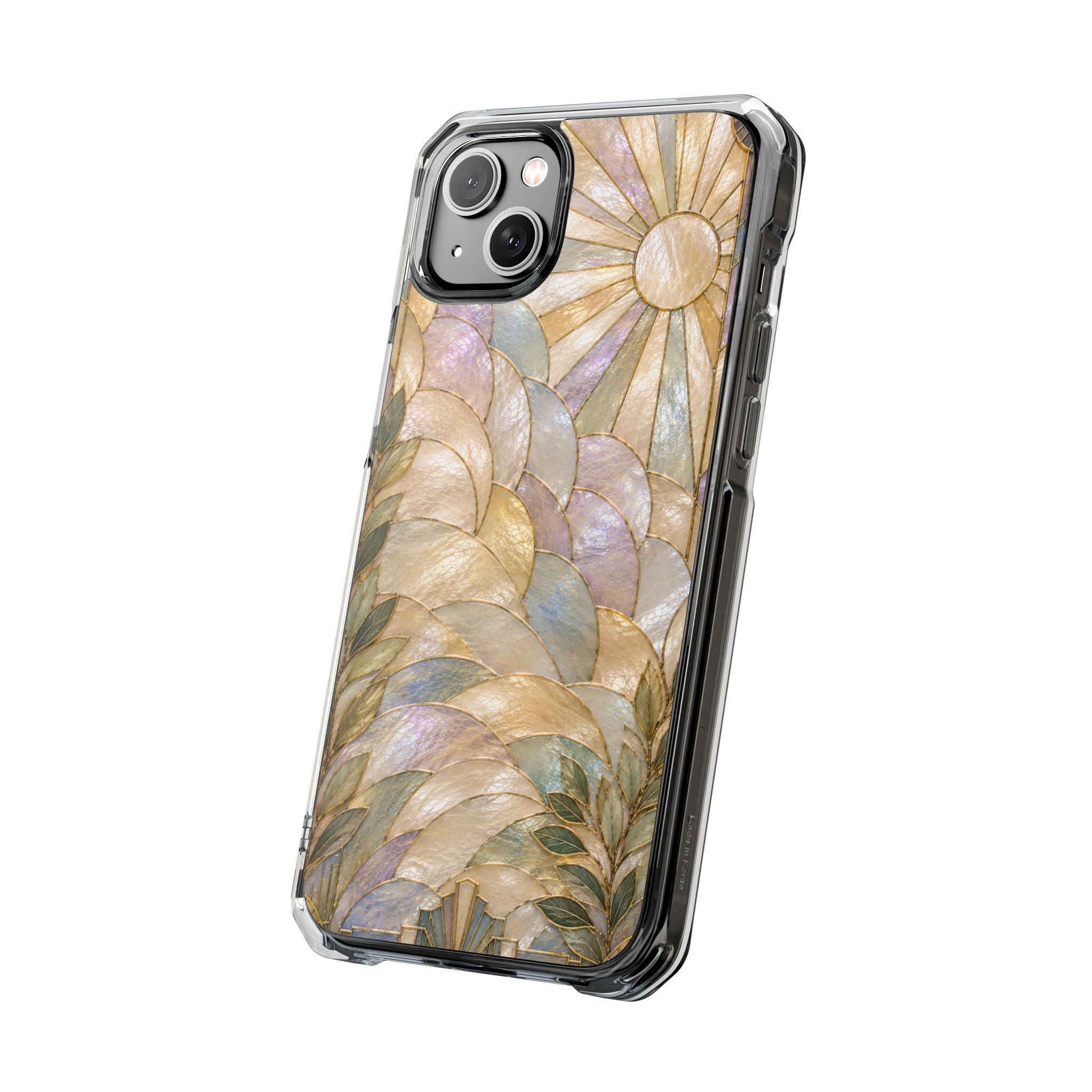 Clear MagSafe Phone Case — Pastel Stained-Glass Sun & Leaves