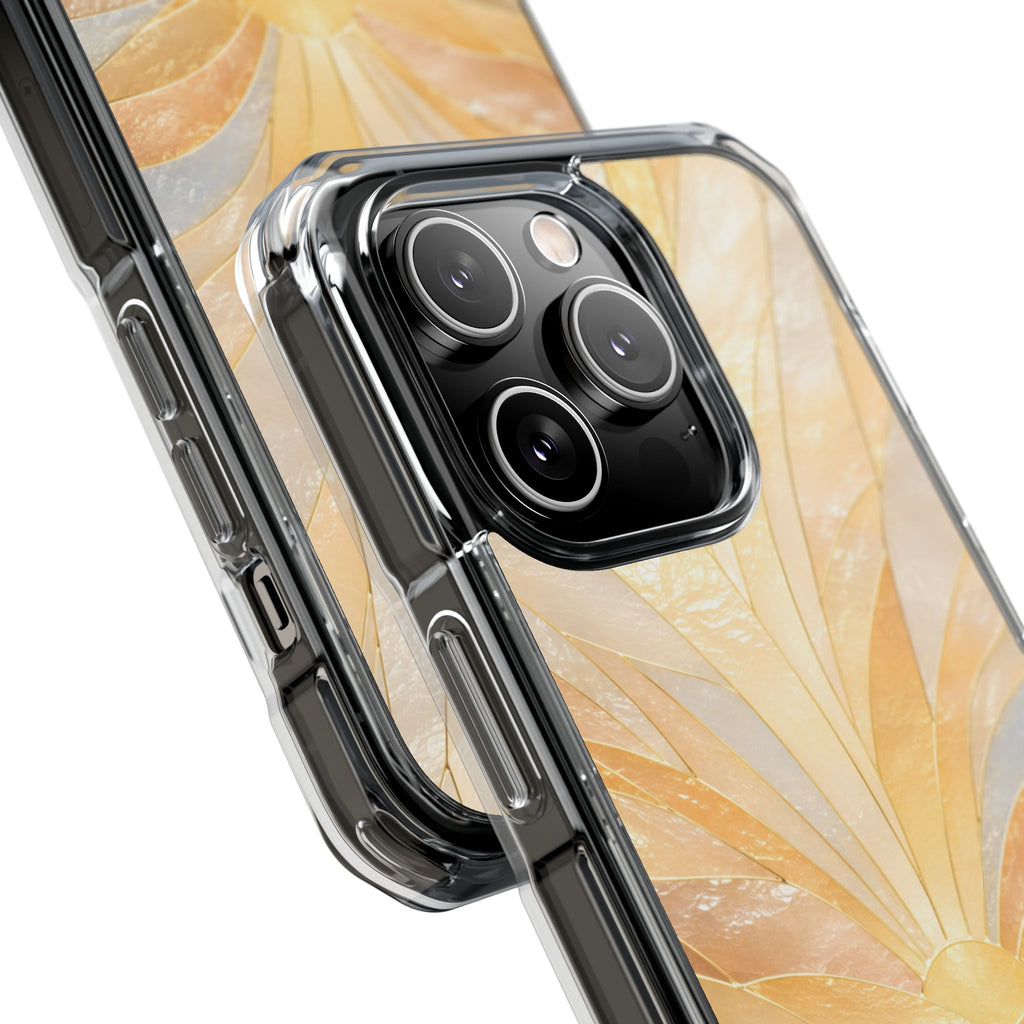Clear Magnetic Phone Case — Golden Pearl Floral Design, Impact-Resistant iPhone Cover