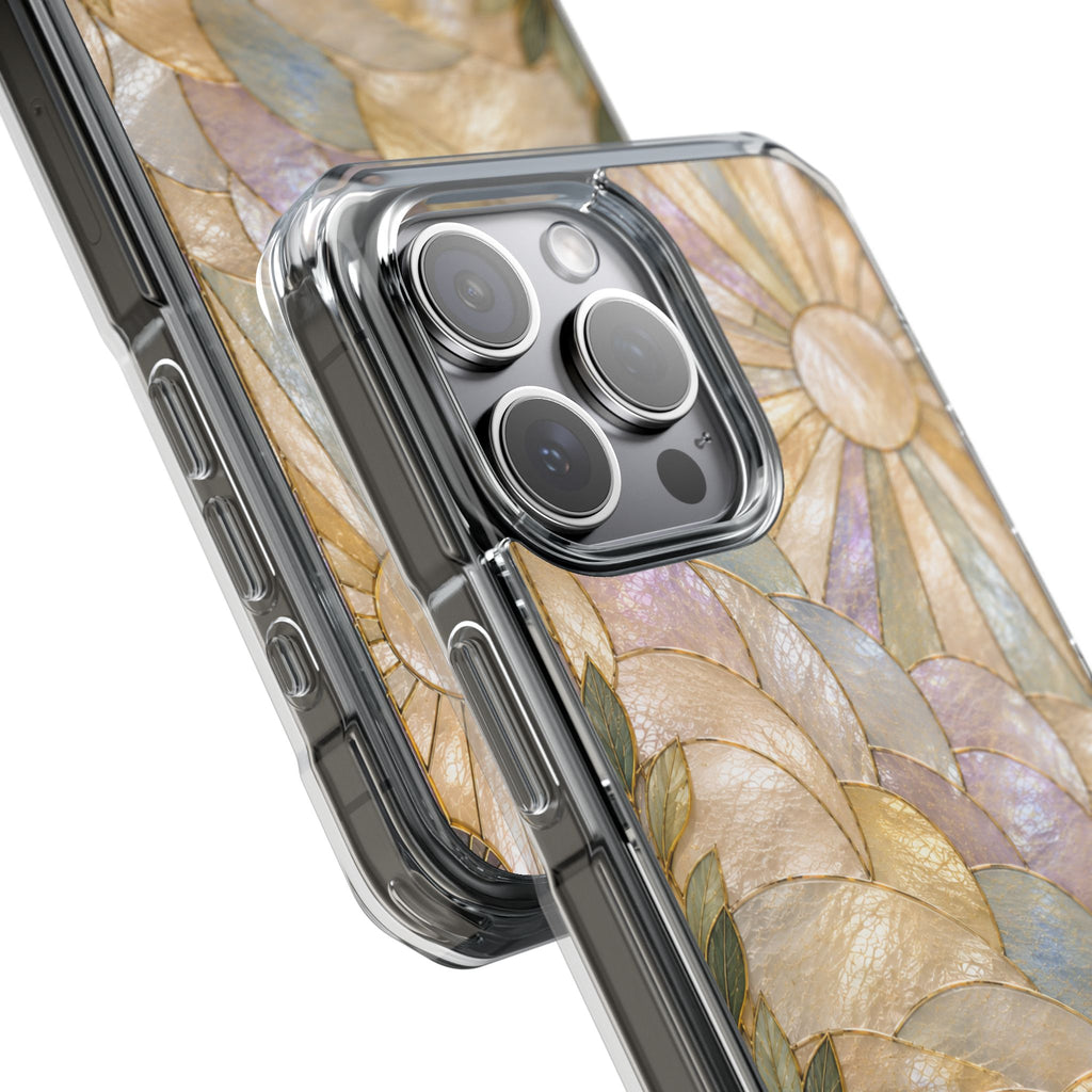 Clear MagSafe Phone Case — Pastel Stained-Glass Sun & Leaves