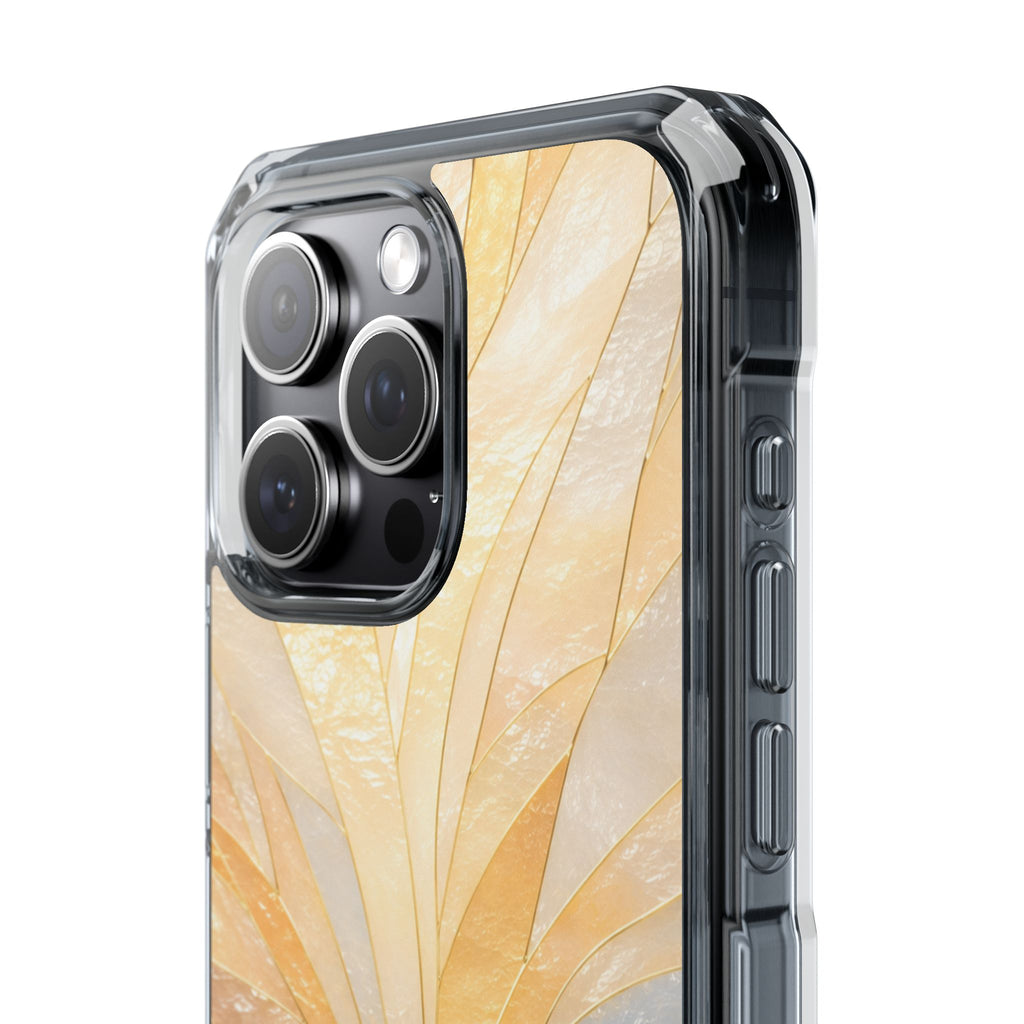 Clear Magnetic Phone Case — Golden Pearl Floral Design, Impact-Resistant iPhone Cover