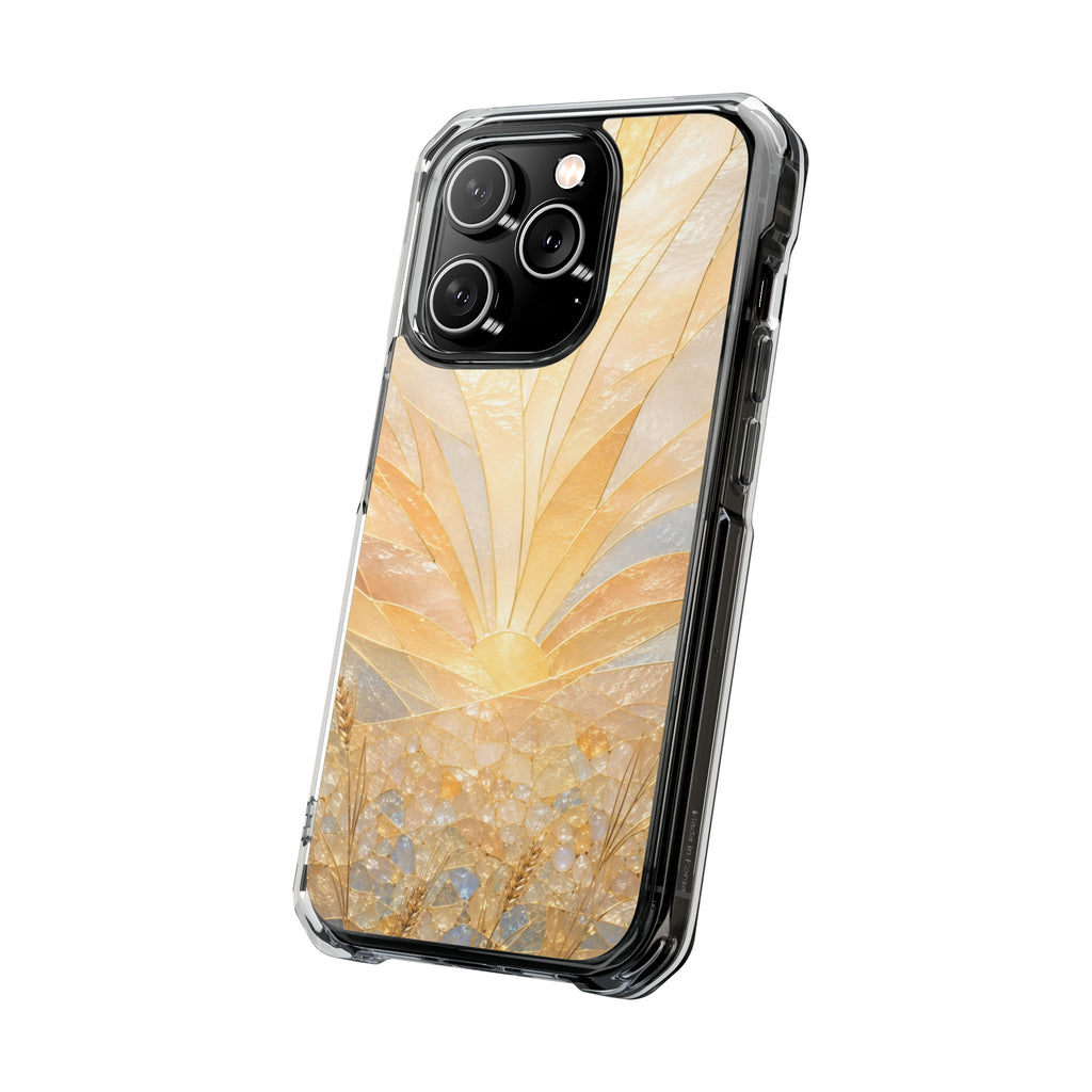 Clear Magnetic Phone Case — Golden Pearl Floral Design, Impact-Resistant iPhone Cover