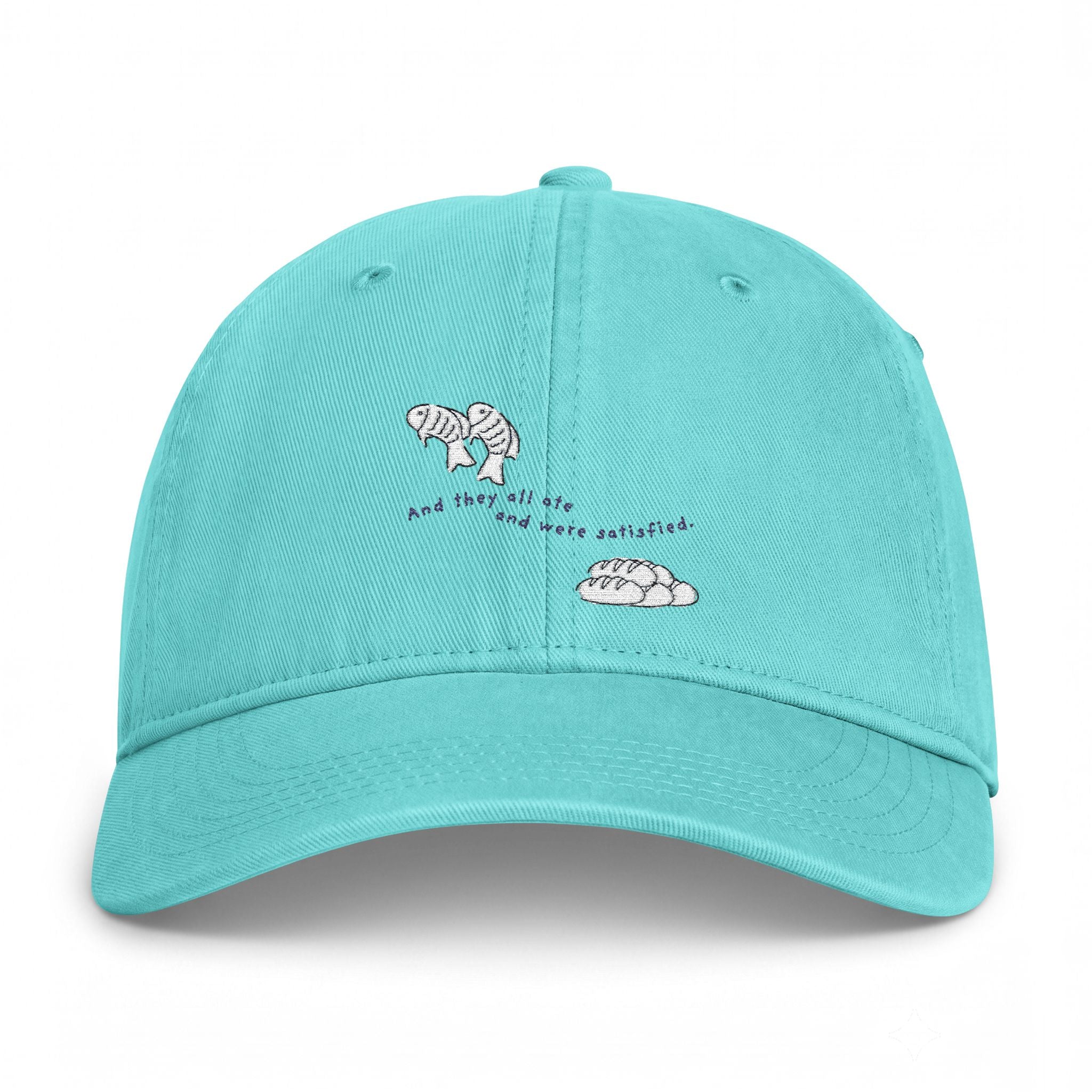 Christian Embroidered Hat | Fish & Loaves Baseball Cap | Matthew 14:20 Faith Hat | Everyday Christian Gift | Butter Yellow Dad Cap
