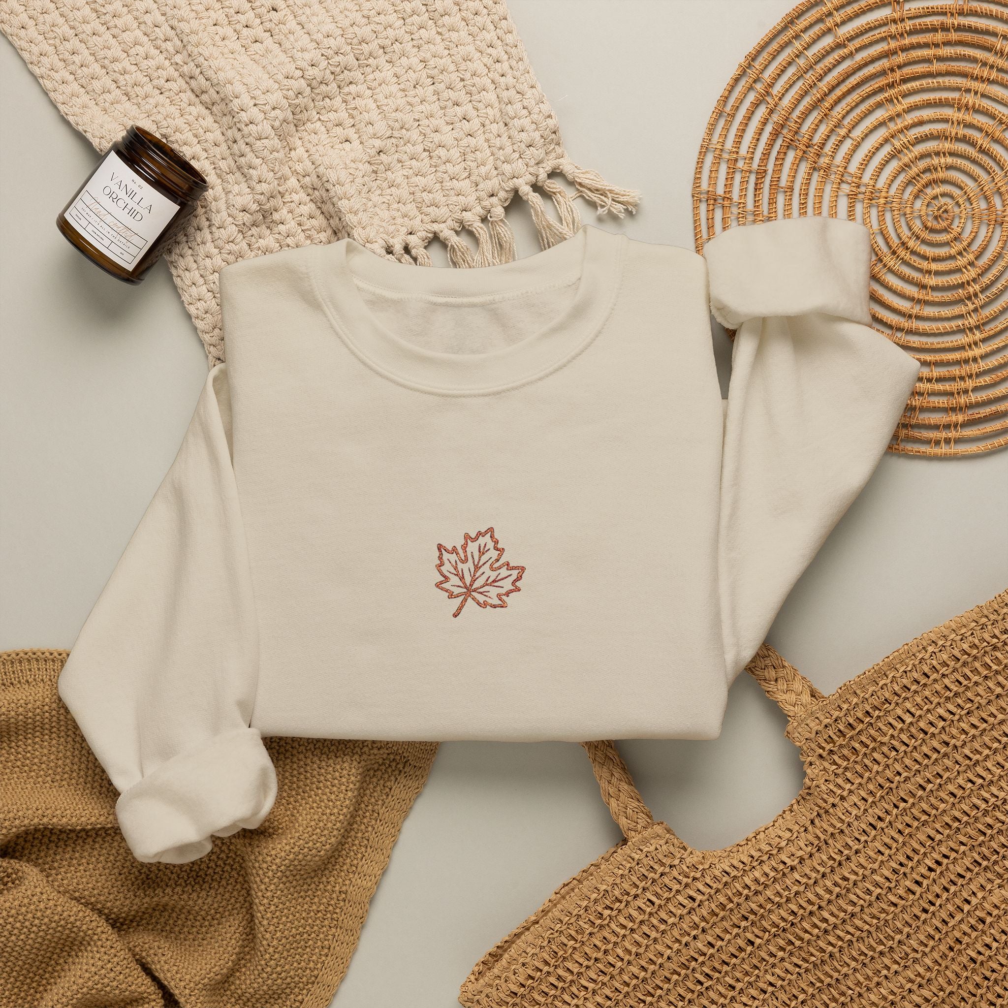 Embroidered Maple Leaf Crewneck Sweatshirt | Christian Fall Pullover | Minimal Autumn Sweatshirt | Cozy Faith Inspired Sweater