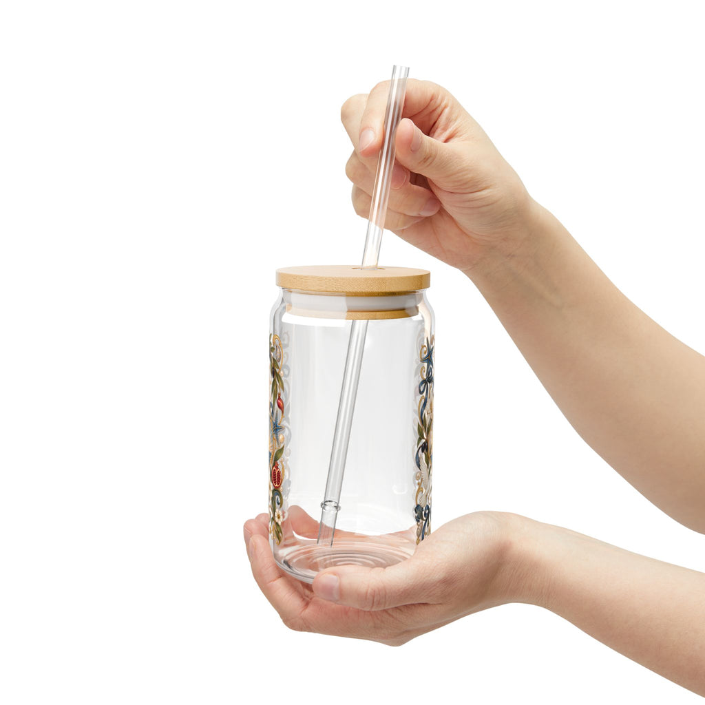 He Calms the Waves 16 oz Glass Tumbler with Bamboo Lid & Straw | Christian Iced Coffee & Matcha Cup