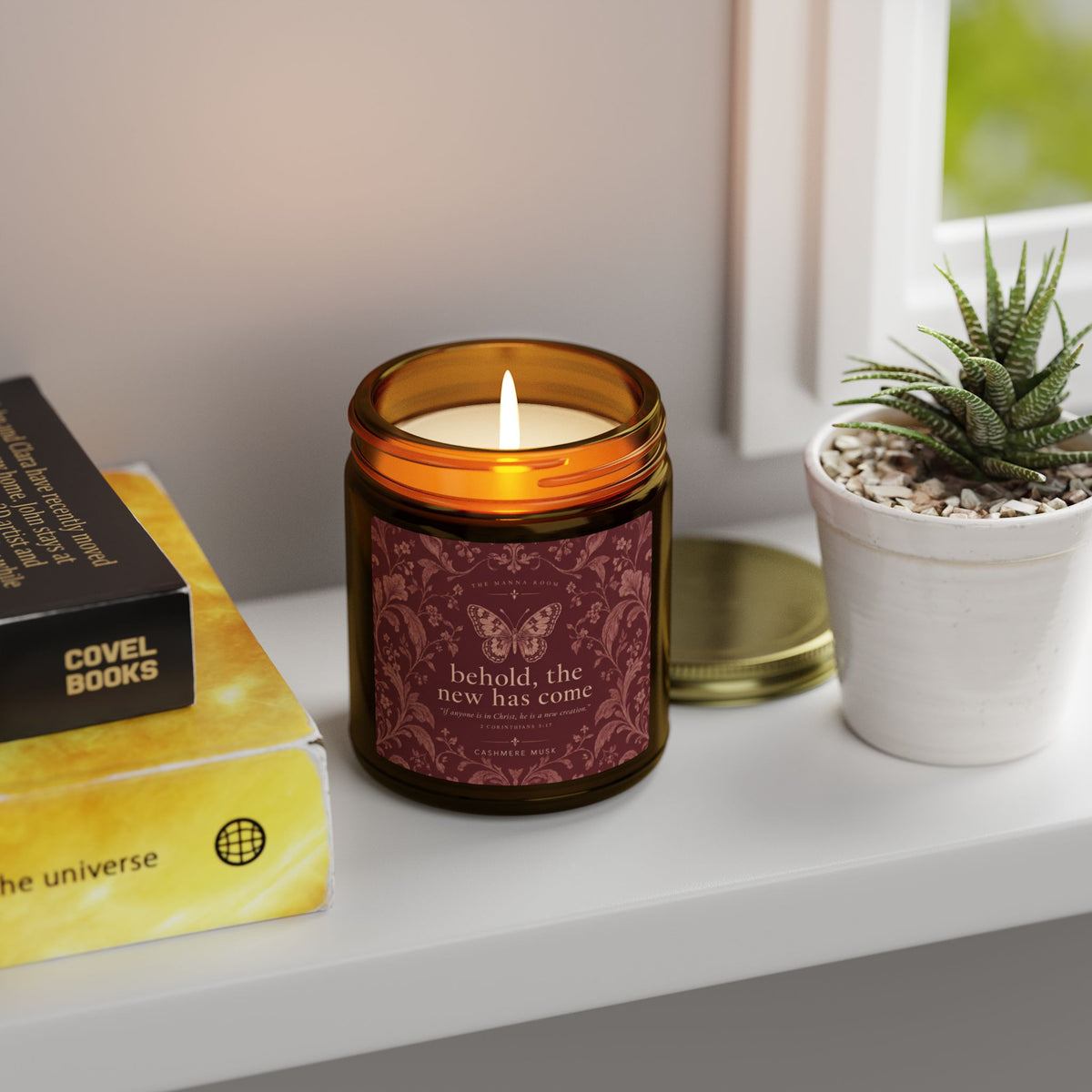 Coconut Apricot Scented Candle — 9oz Amber Jar (Behold The New Has Come)