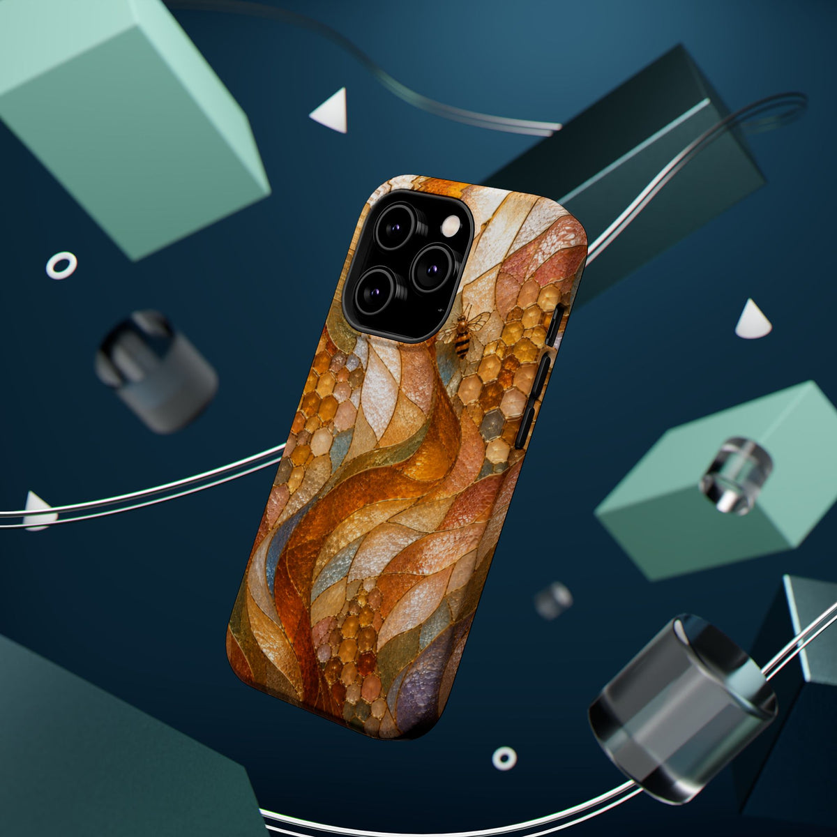 Abstract Amber Mosaic Phone Case — Magnetic Impact-Resistant iPhone Cover
