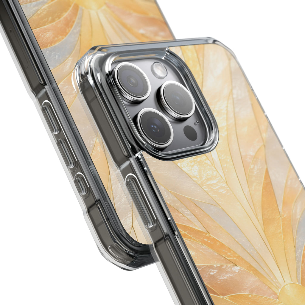 Clear Magnetic Phone Case — Golden Pearl Floral Design, Impact-Resistant iPhone Cover
