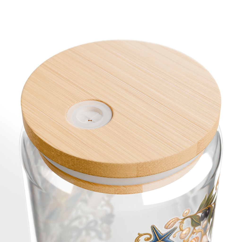 He Calms the Waves 16 oz Glass Tumbler with Bamboo Lid & Straw | Christian Iced Coffee & Matcha Cup