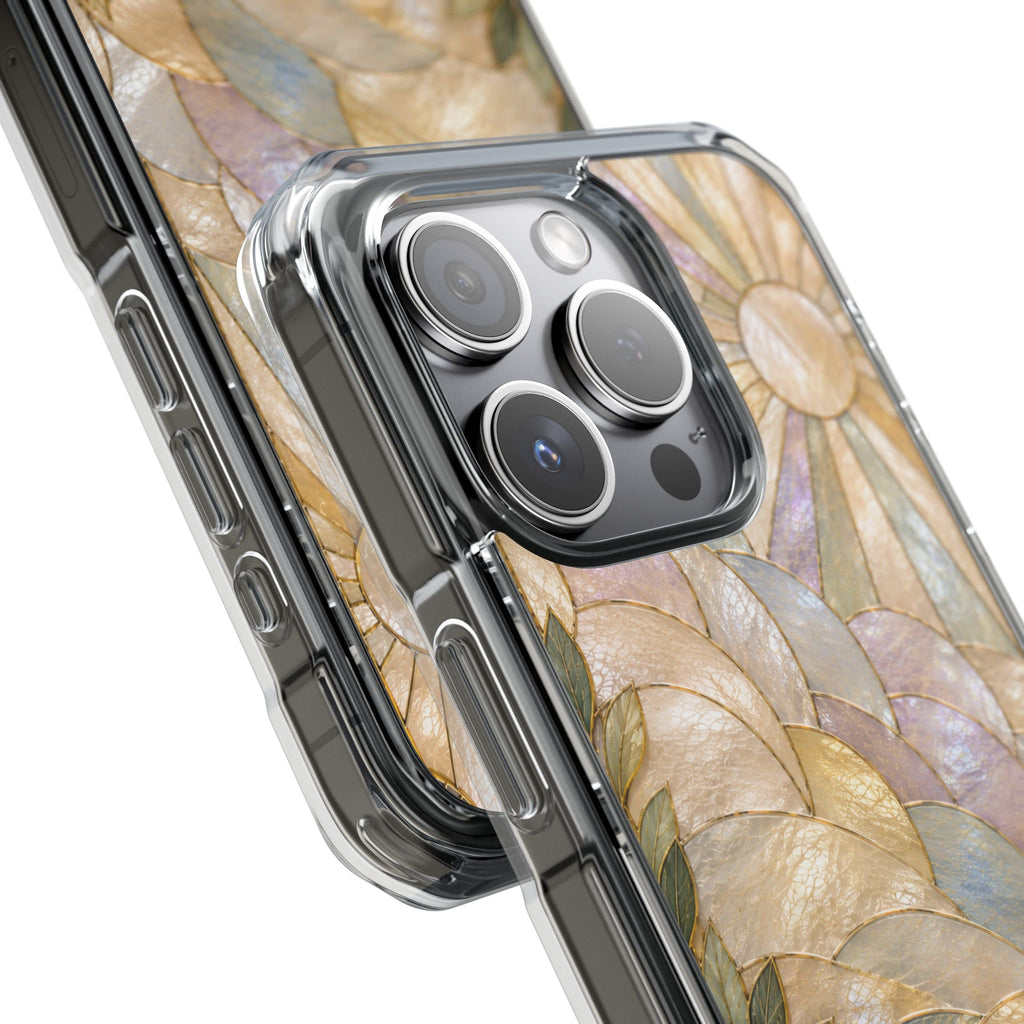 Clear MagSafe Phone Case — Pastel Stained-Glass Sun & Leaves