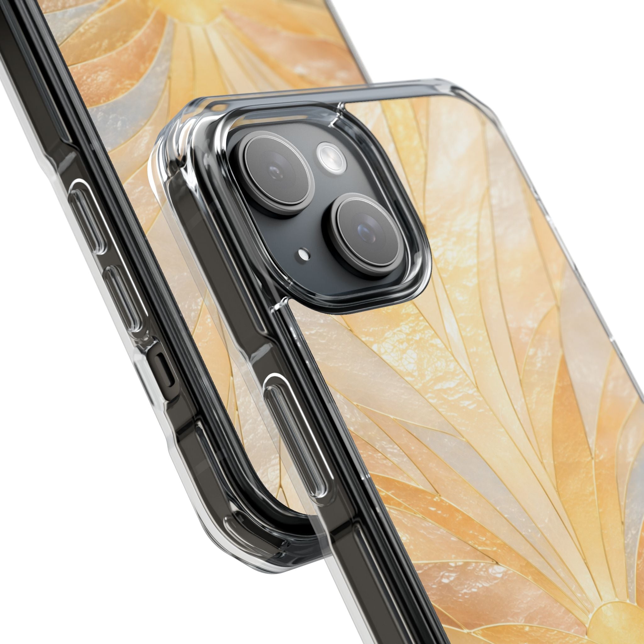 Clear Magnetic Phone Case — Golden Pearl Floral Design, Impact-Resistant iPhone Cover
