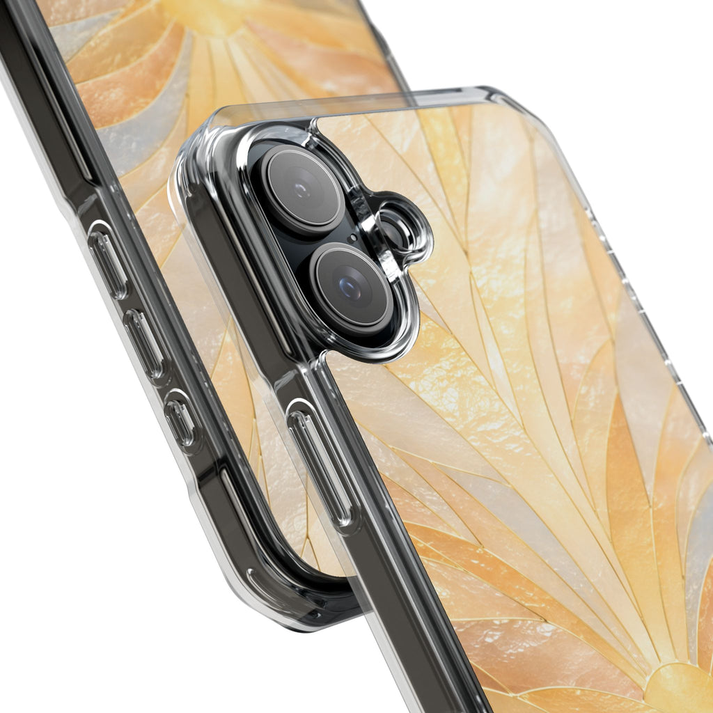 Clear Magnetic Phone Case — Golden Pearl Floral Design, Impact-Resistant iPhone Cover